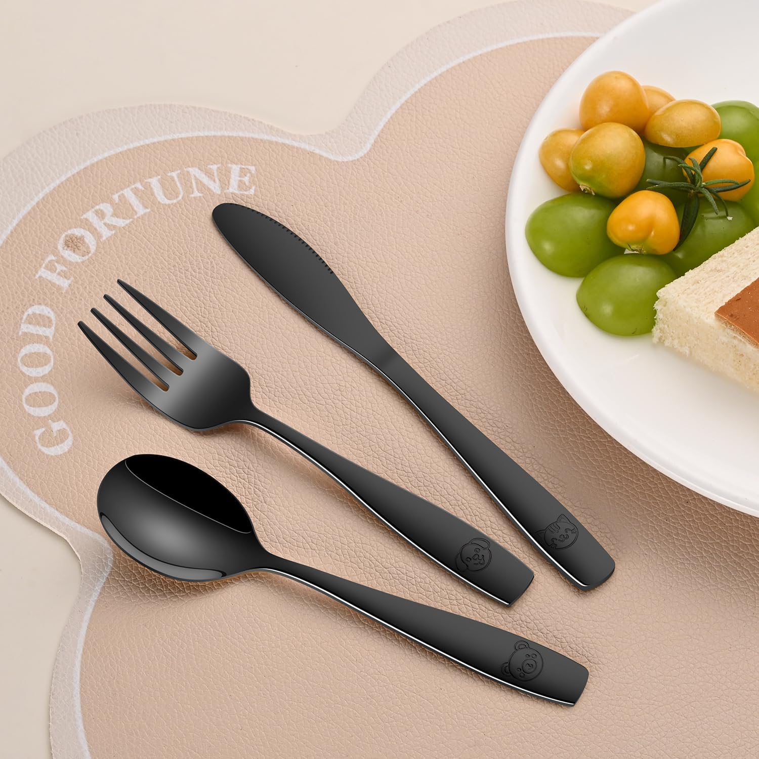 Thumbnail 6 de Dehov Black Kids' Silverware Set, 12-Piece Stainless Steel, Dishwasher Safe