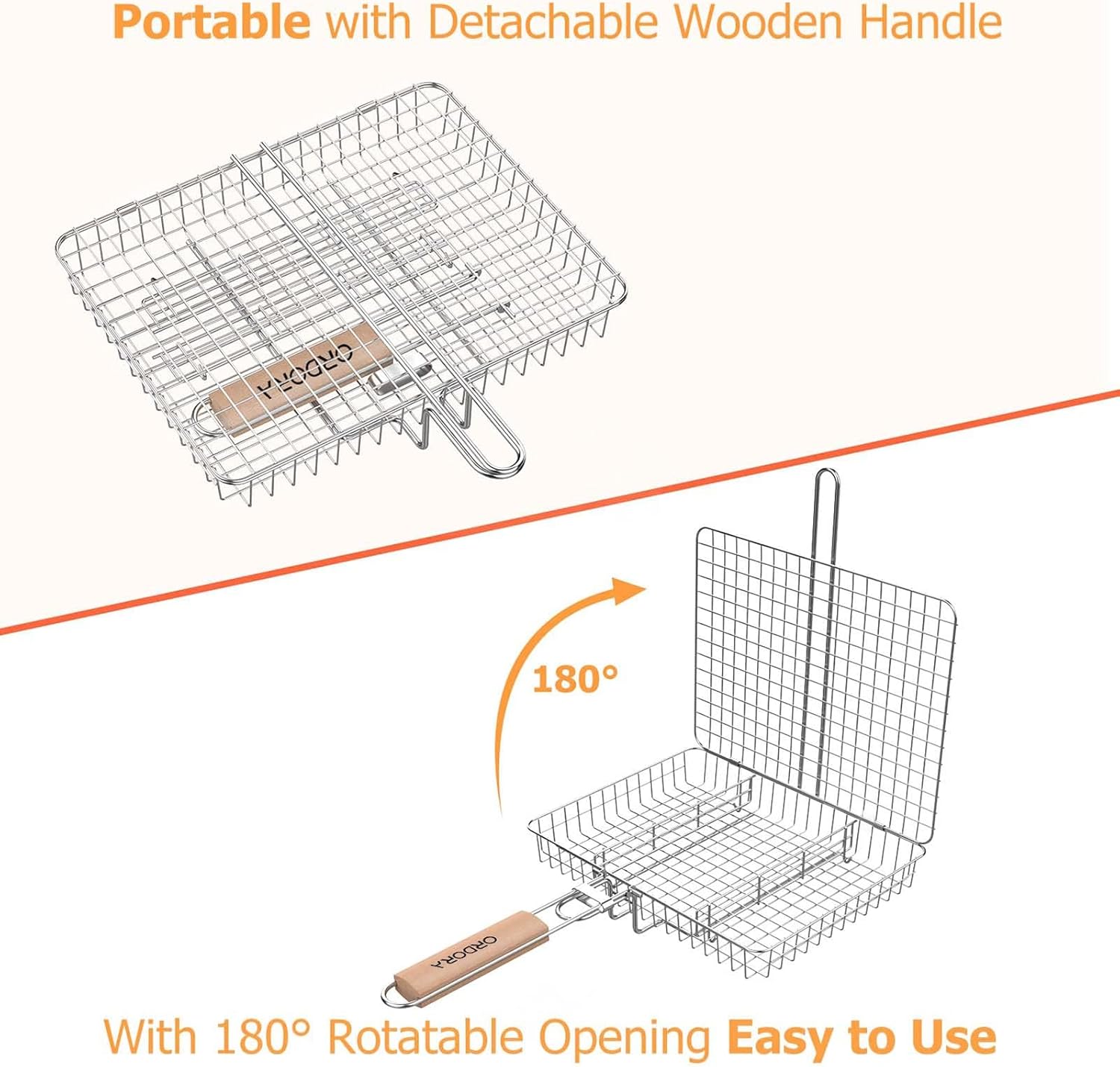 Detalle de ORDORA Deep Fish Grill Basket, Stainless Steel with Three Removable Dividers