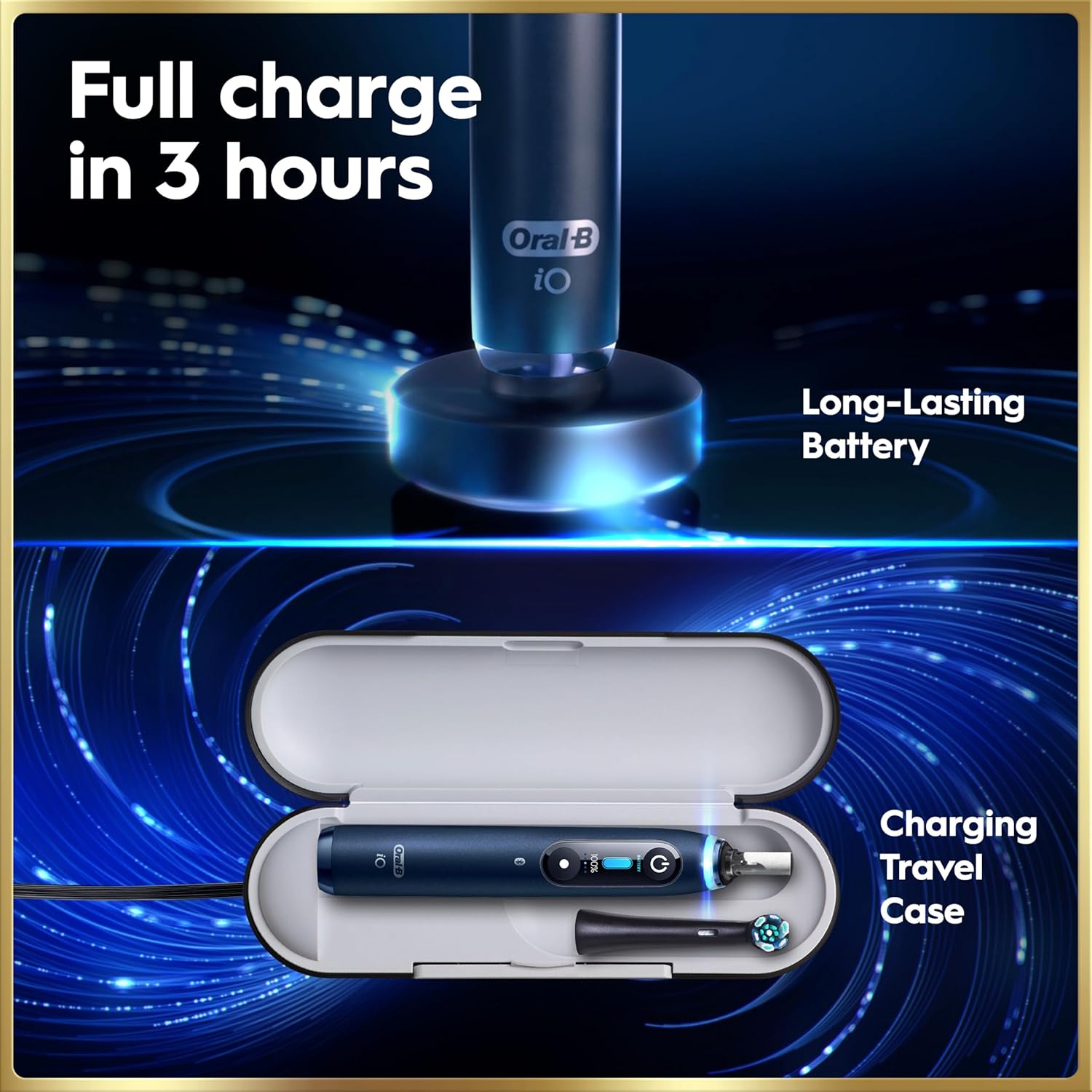 Thumbnail 3 de Oral-B iO 9 Electric Toothbrush (Sapphire Blue) with 3 brush heads, fast magnetic charger & travel case