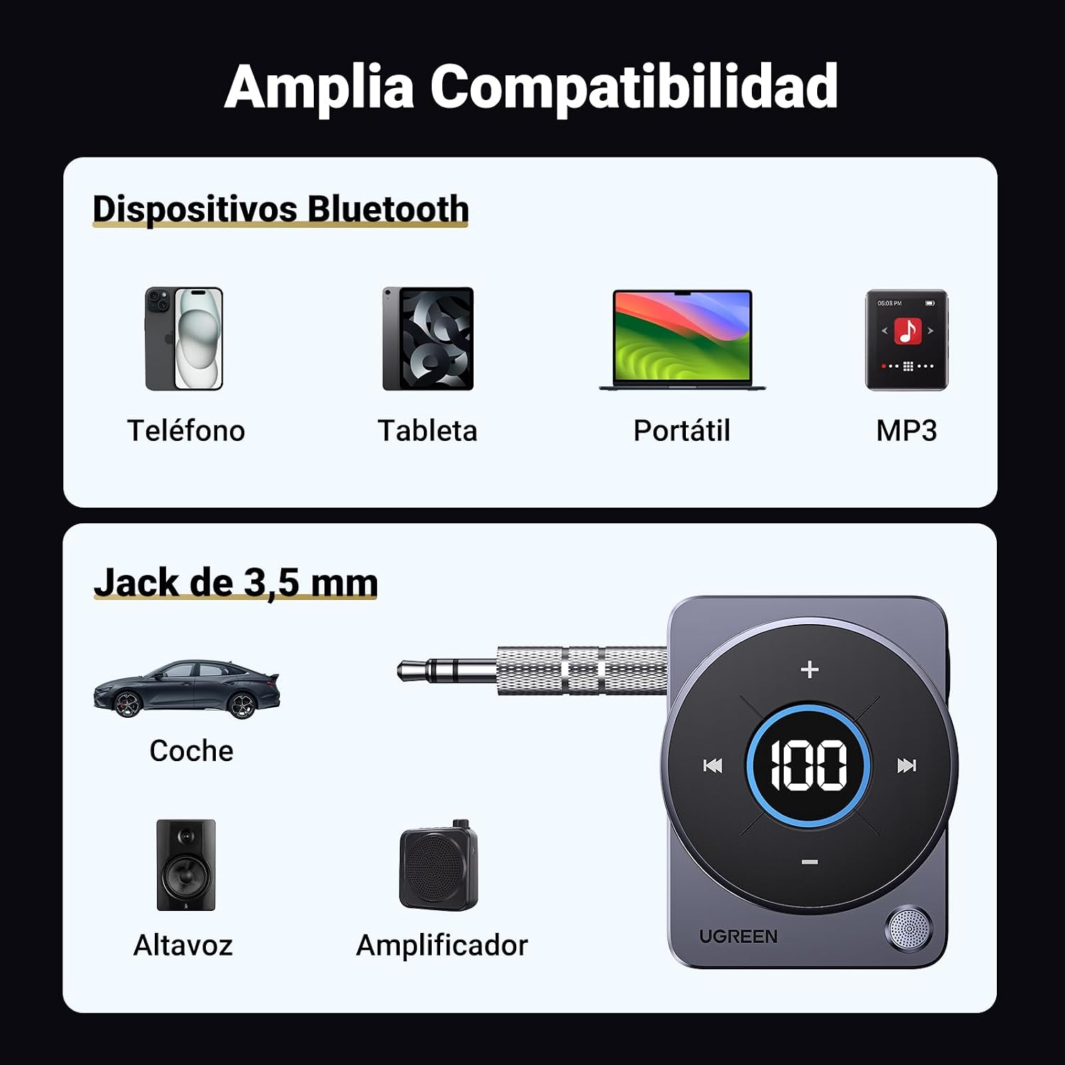 Thumbnail 4 de UGREEN AUX Bluetooth 5.4 Receptor 3.5mm