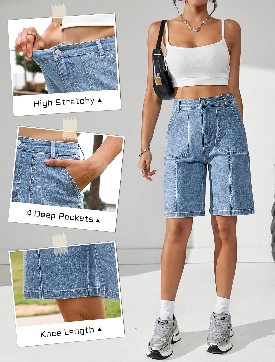 Thumbnail 3 de Eddoyee Women's Bermuda Shorts: Long Knee-Length Denim with Stretch for Everyday Comfort