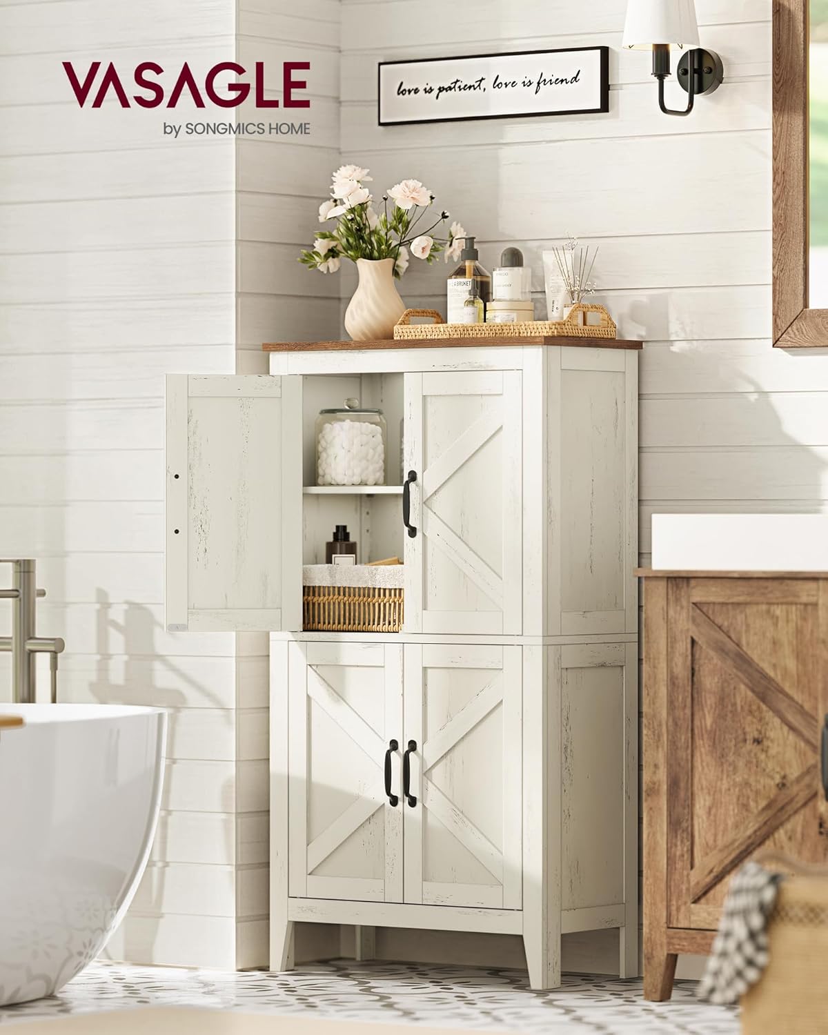 Thumbnail 1 de VASAGLE Collezione LIRY BBK773W01 mobile da bagno/credenza farmhouse con ante e ripiani regolabili