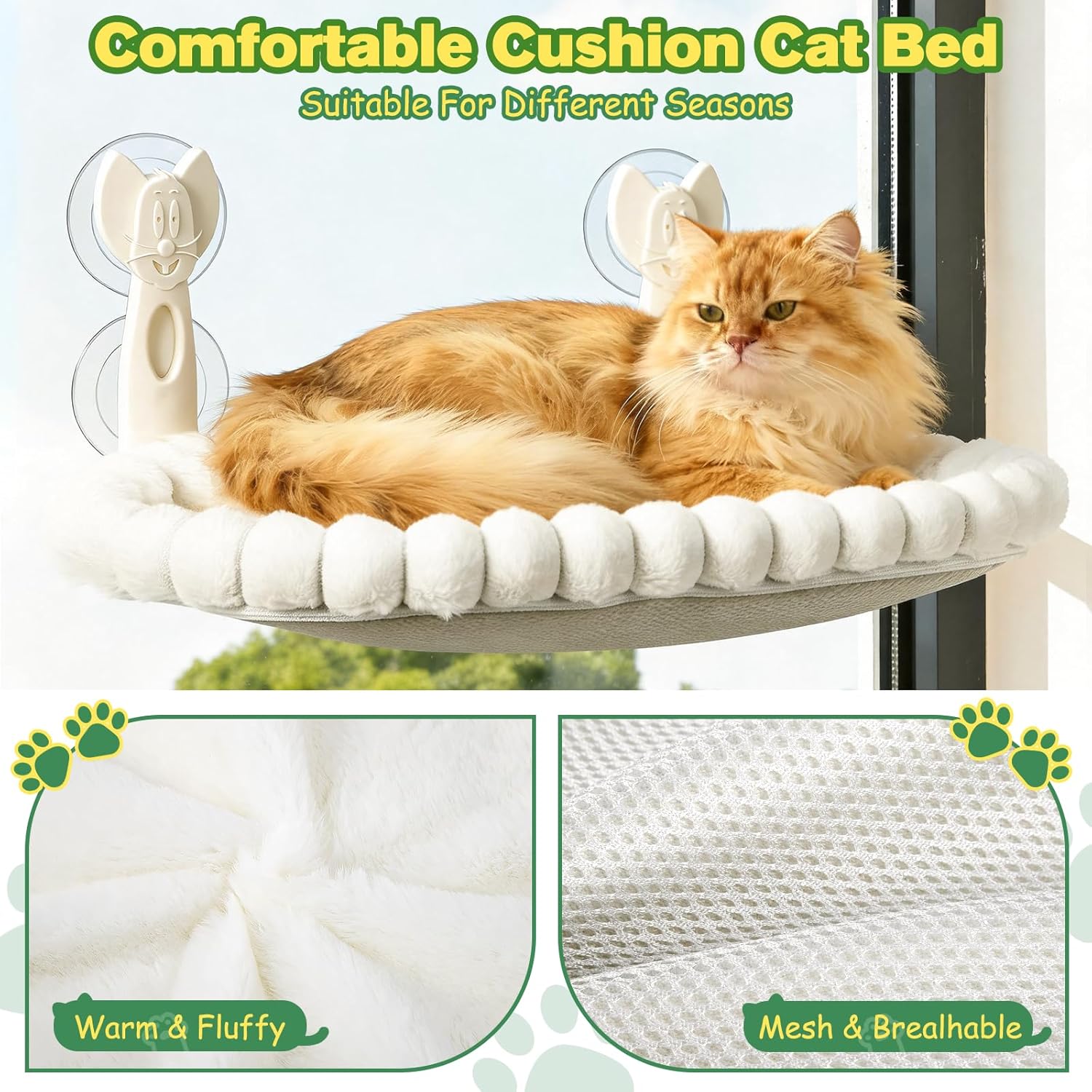 Detalle de Euqvunn Hamac Chat Fenêtre — Douillet, sans Fil, 15 kg, Lavable et Double Face