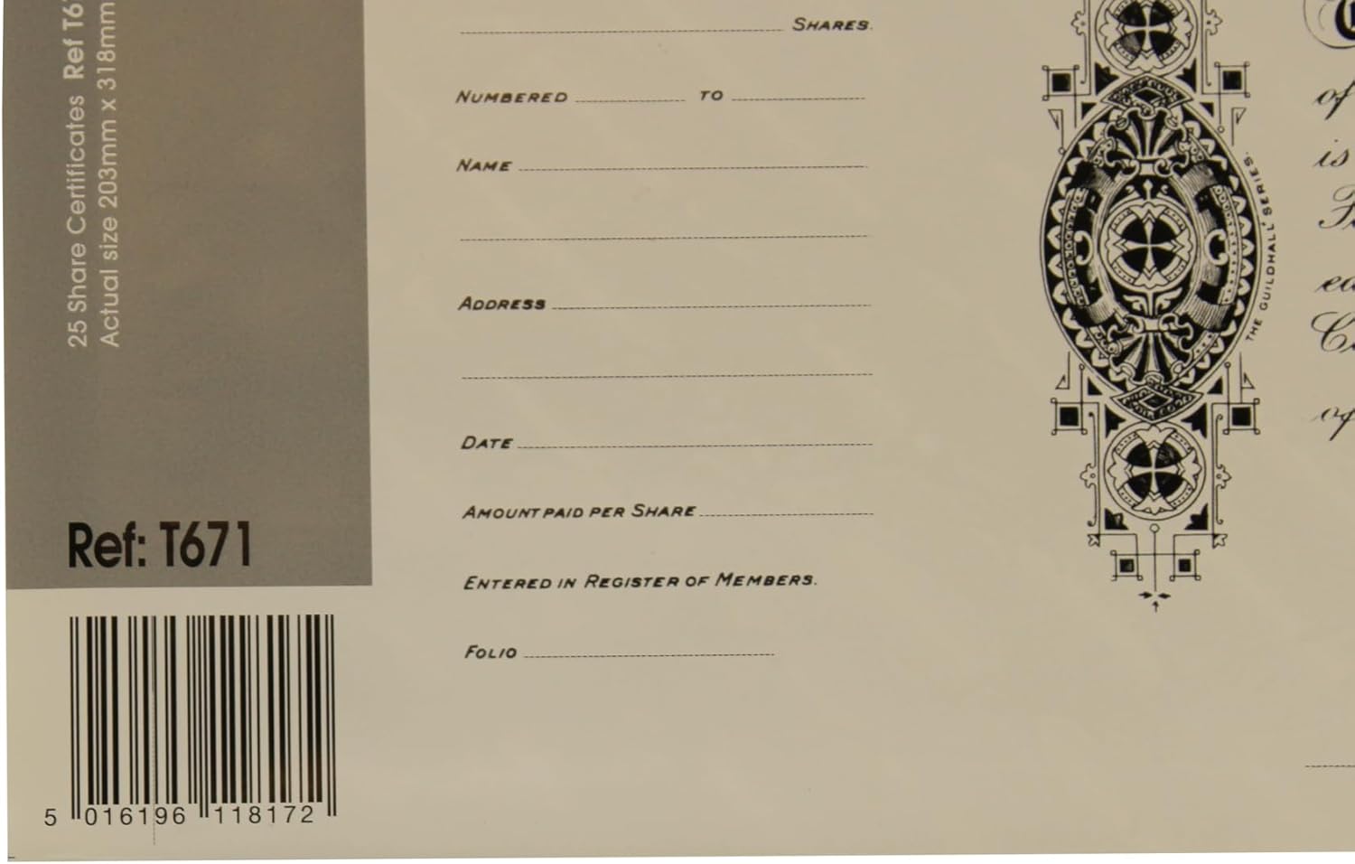 Thumbnail 1 de Exacompta Guildhall Share Certificate Book (Ref T671Z), rigid cover, 25 fully paid certificates