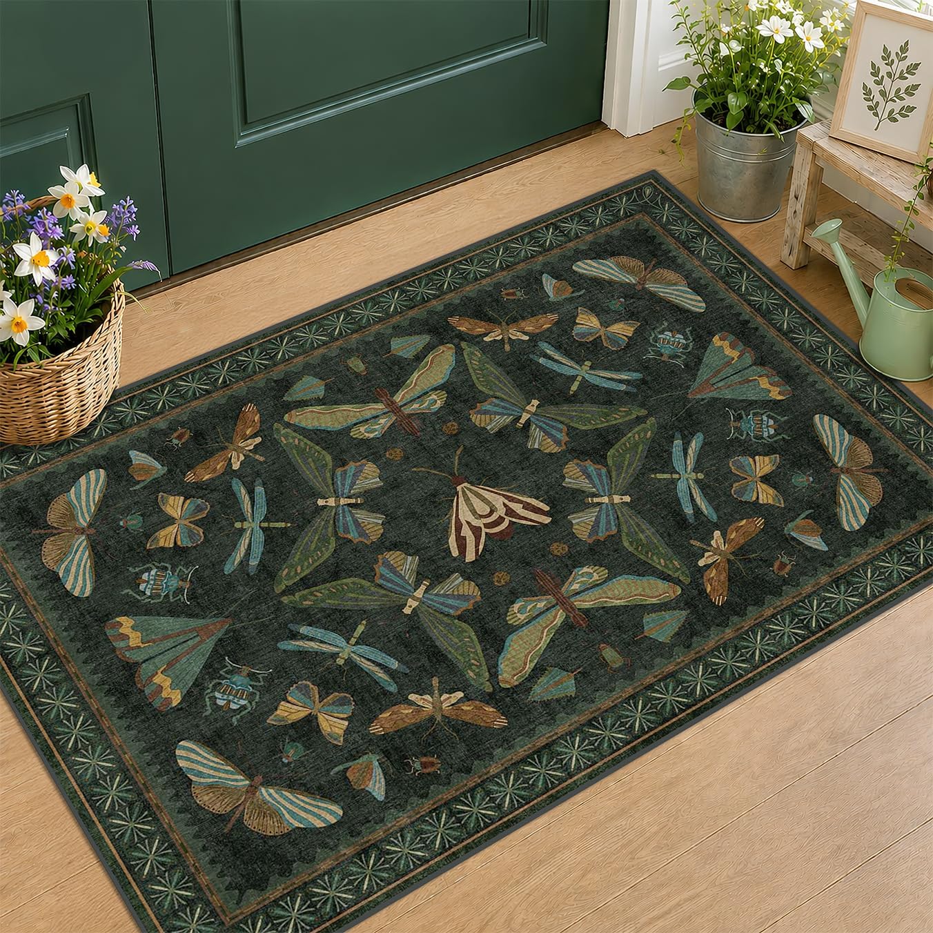 Detalle de Hazo Haus 2x3 Entry Rug Dark Green for Indoor Use