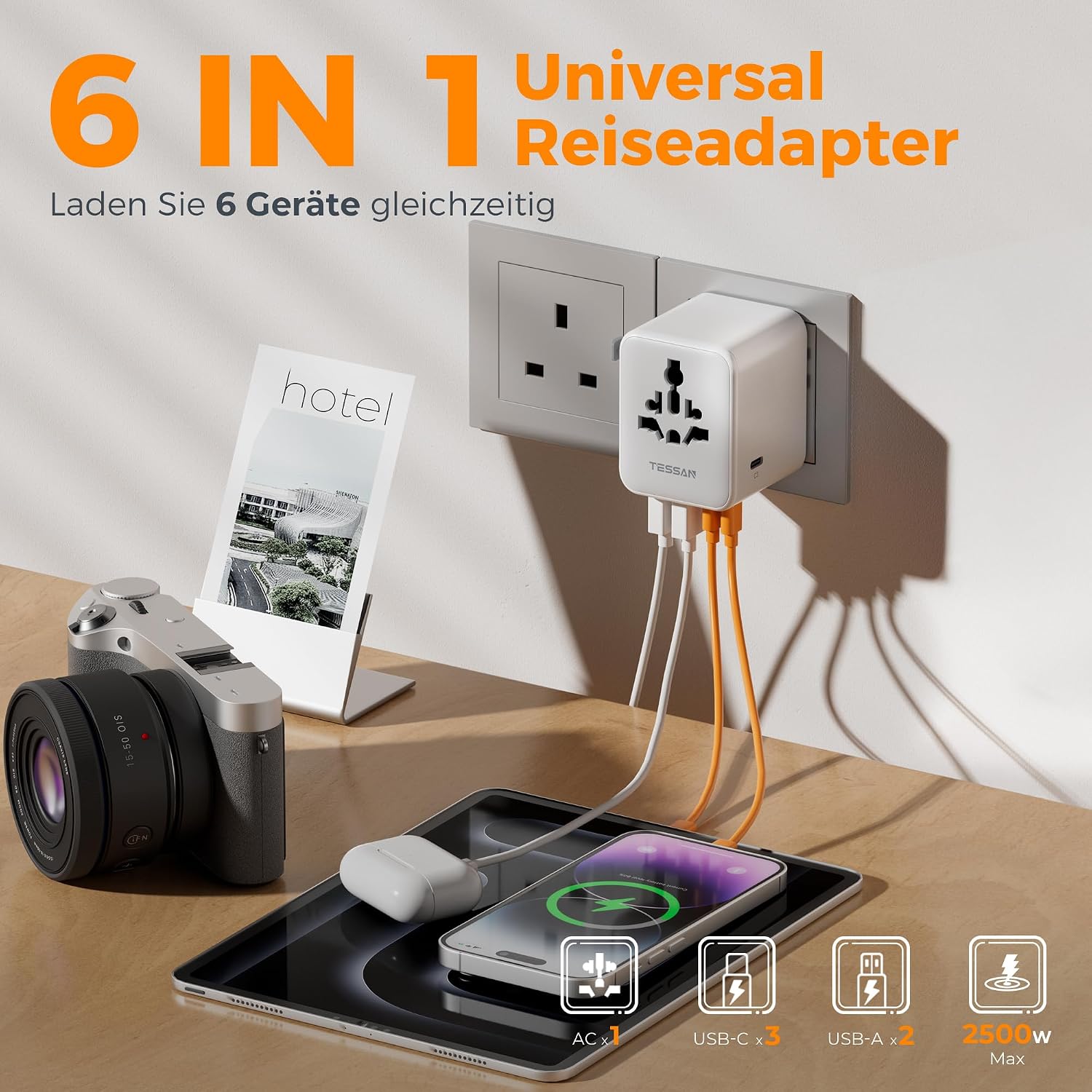 Thumbnail 2 de TESSAN Reiseadapter Weltweit mit 2 USB‑A & 3 USB‑C