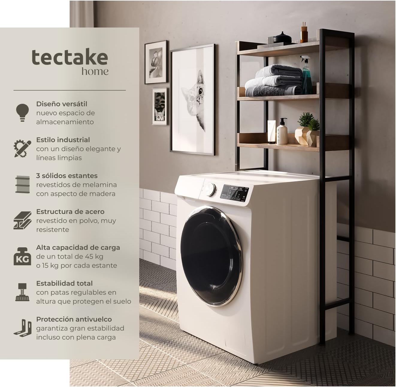 Detalle de tectake® Estanteria baño estilo industrial 165,5 cm