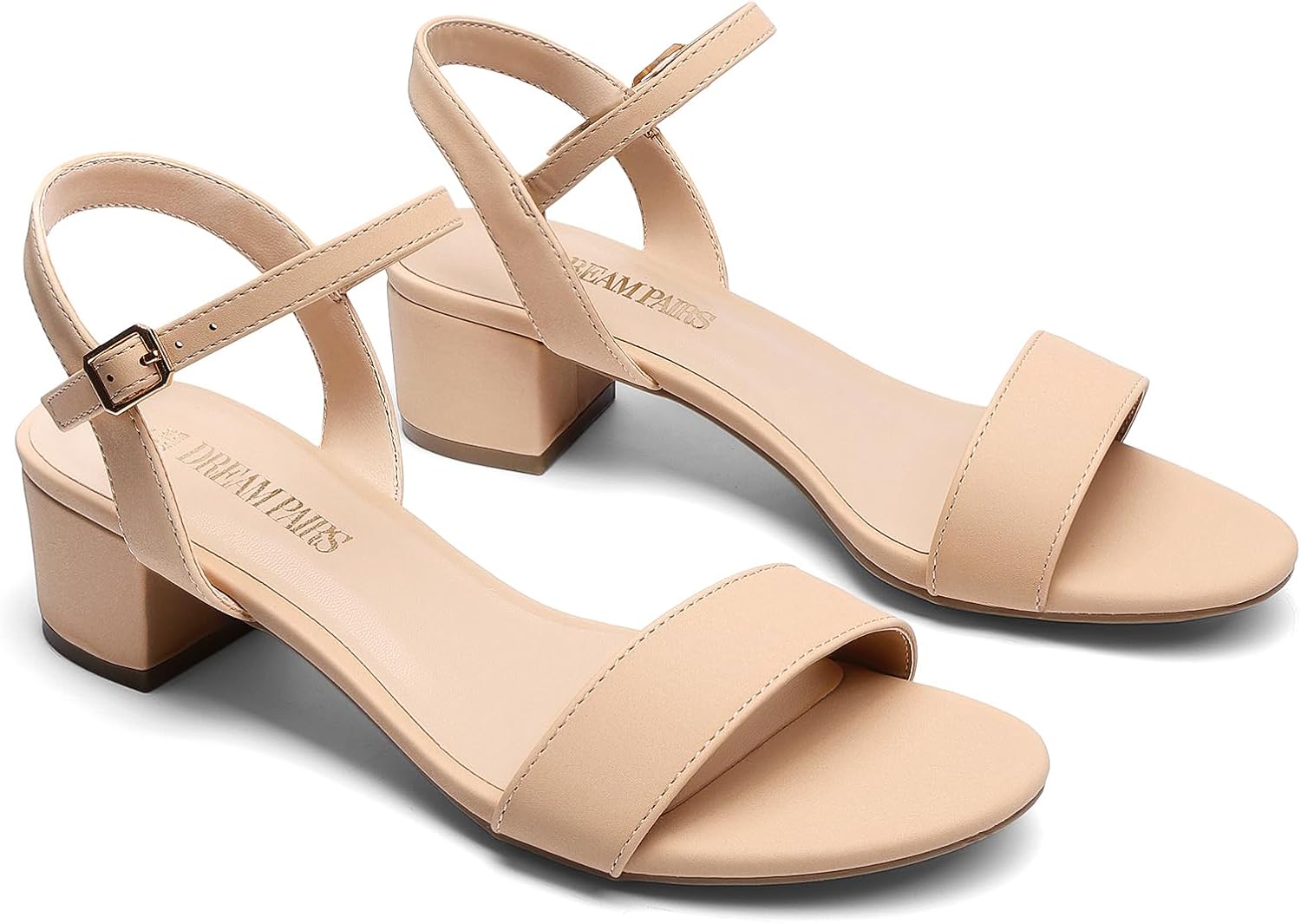 Detalle de DREAM PAIRS Women's Chunky Low Block Heel Dress Sandals, Adjustable Ankle Strap