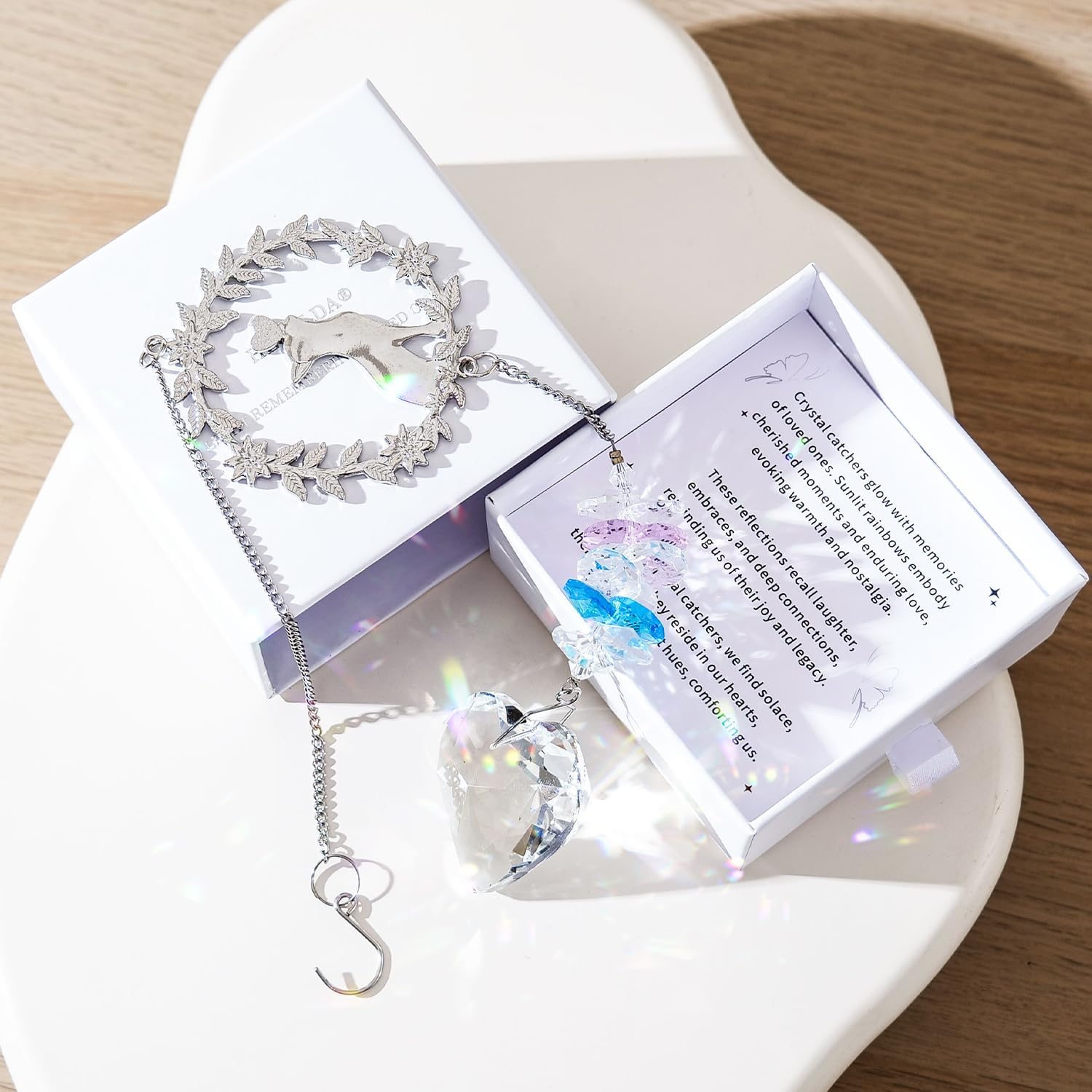 Thumbnail 6 de HEGELDA Cat Memorial Crystal Suncatcher, White Heart Hanging Keepsake
