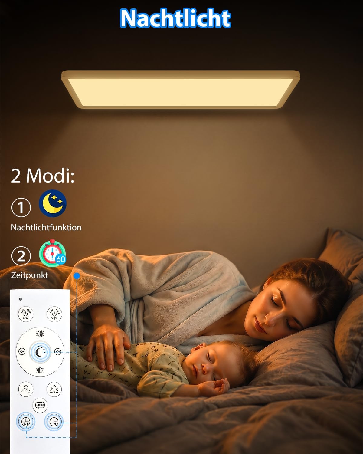 Thumbnail 5 de Peasur LED Deckenleuchte Dimmbar Flach 58x20 cm – RGB Panel mit Fernbedienung und Timer