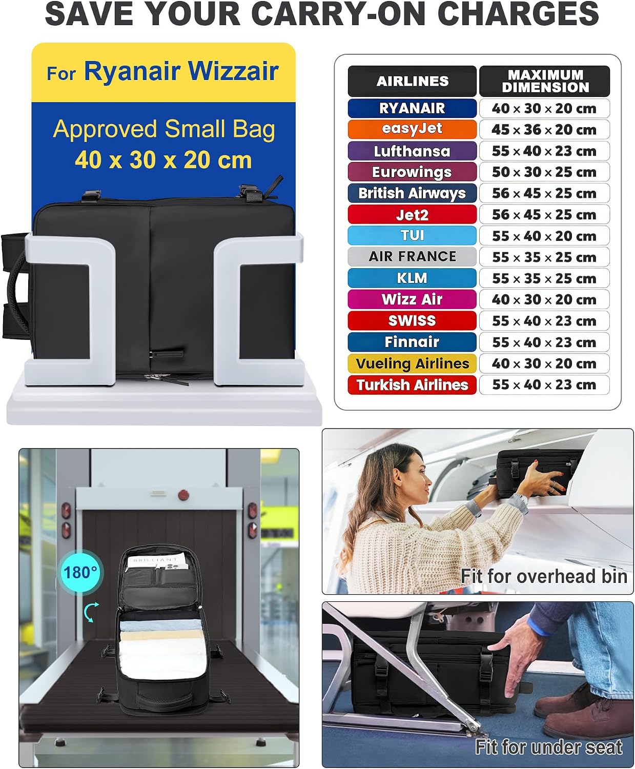 Detalle 2 de SZLX Vakuum Rucksack Ryanair Handgepäck 40x30x20