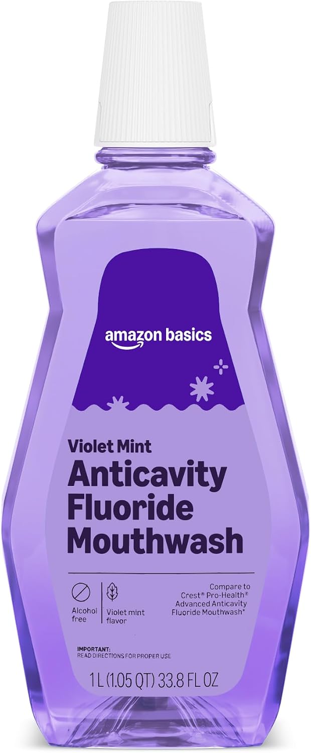 Detalle de Amazon Basics Anticavity Fluoride Mouthwash (Alcohol-Free, Violet Mint), 1-Liter