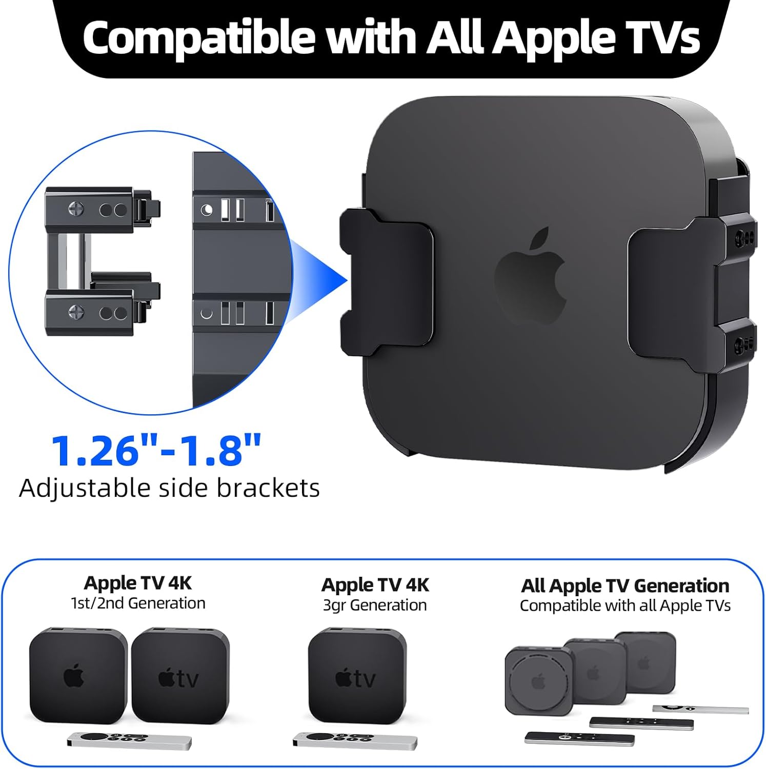 Detalle de Cozcty Mount for Apple TV: Wall-Mmounted Behind-TV Bracket (Black) for All Generations