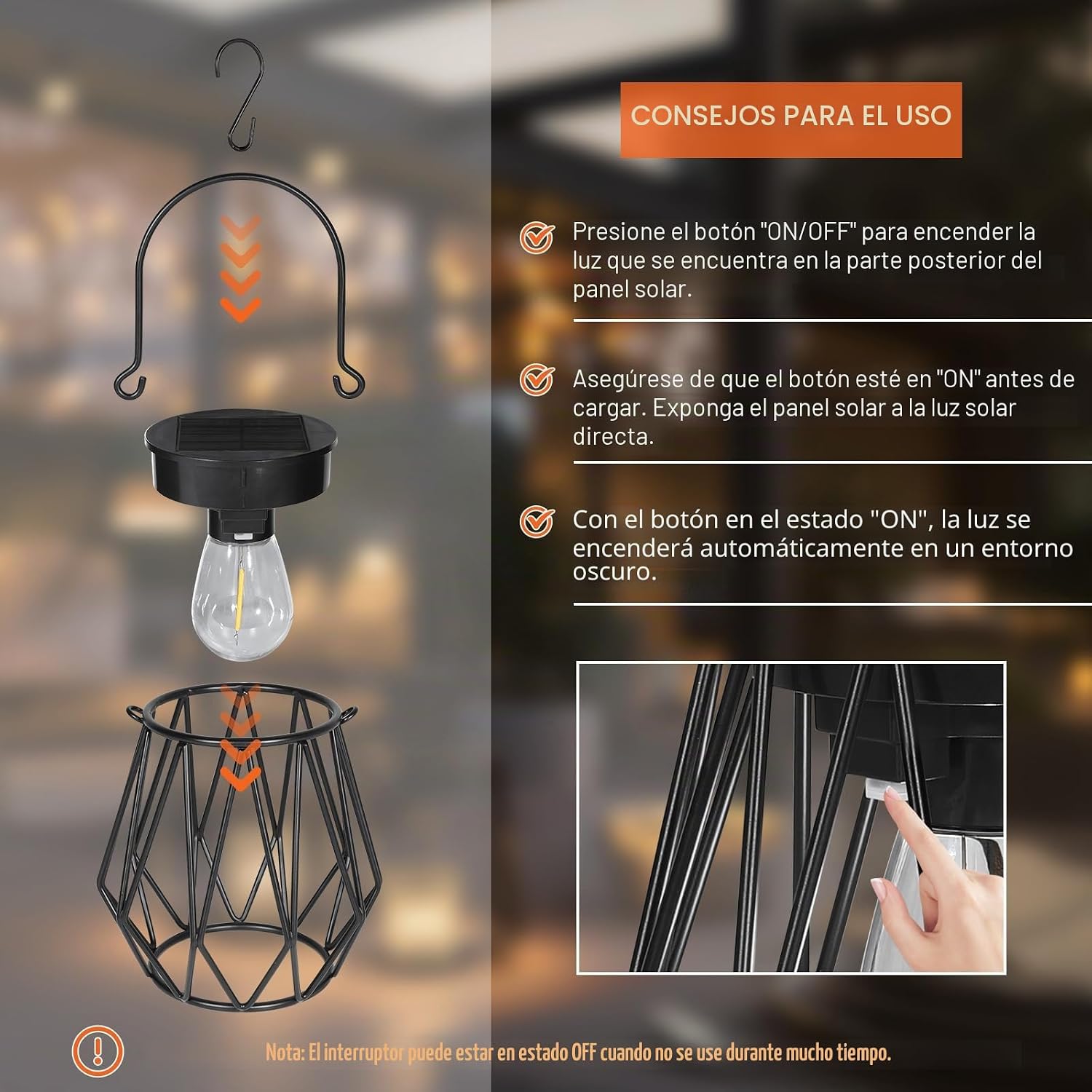 Detalle de Ketom Farolillos Solares Exterior (2 Lámparas) – Farol Solar de Jardín con Diamante, IP65 y Colgante, Ideal para Patio y Terraza