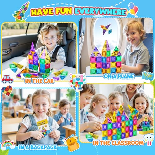 Detalle de iKidiki: Set de 43 Piezas Magnéticas para Construcción – Juguete de Viaje y Regalo para Niños de 3 a 6 Años