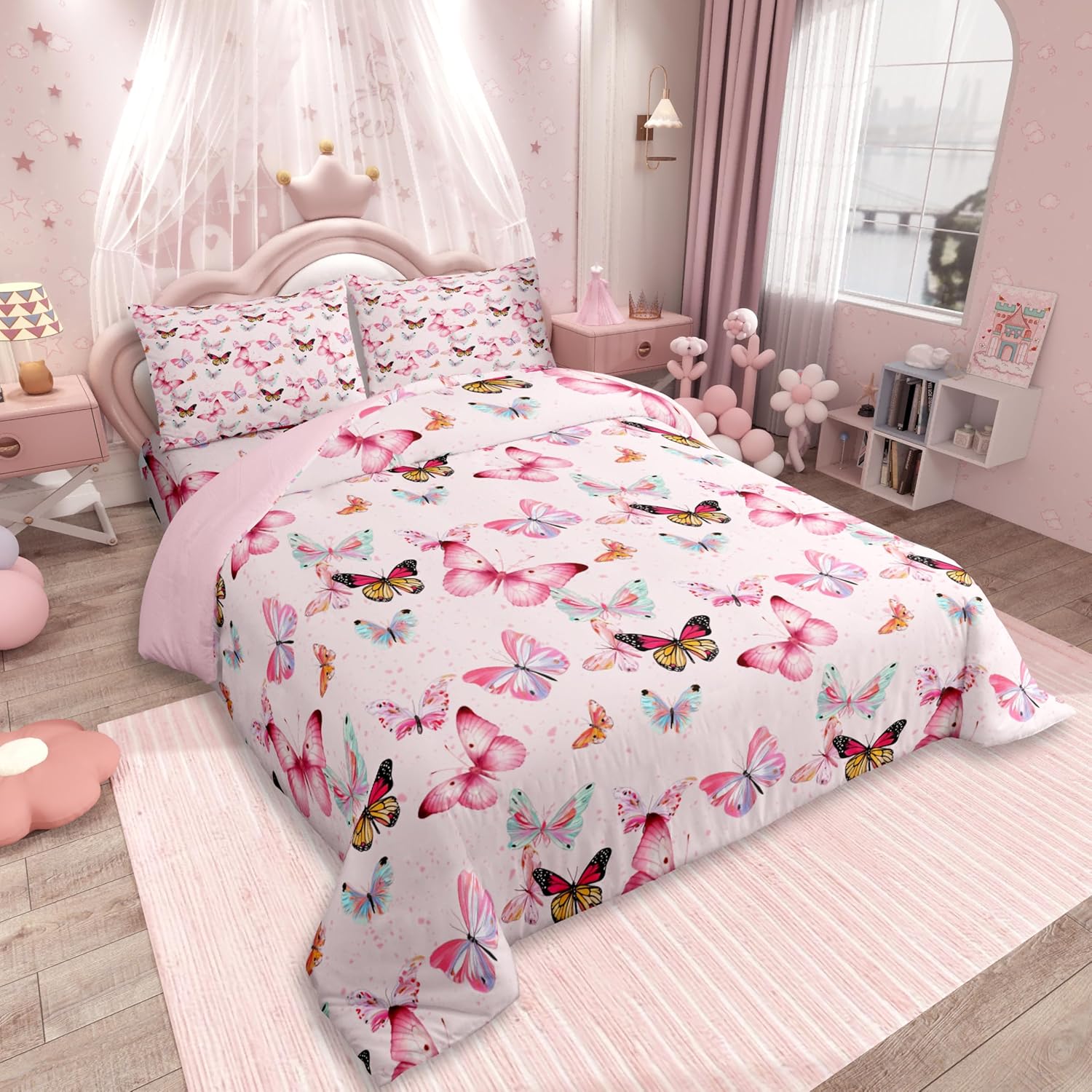 Thumbnail 1 de Homewish Mädchen Bettwäsche-Set 135 x 200 cm (2-teilig) „Süße Schmetterlinge“ – rosa