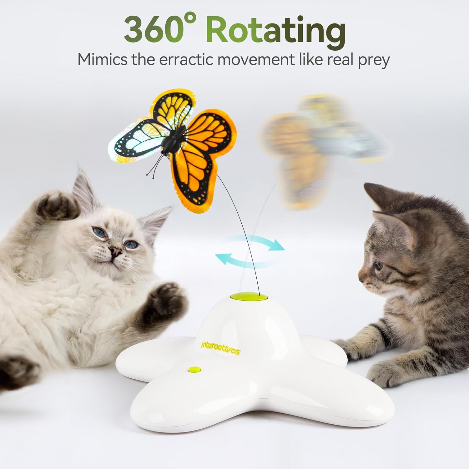 Detalle de ALL FOR PAWS interactive butterfly cat toy (flutter bug) with 360° rotation
