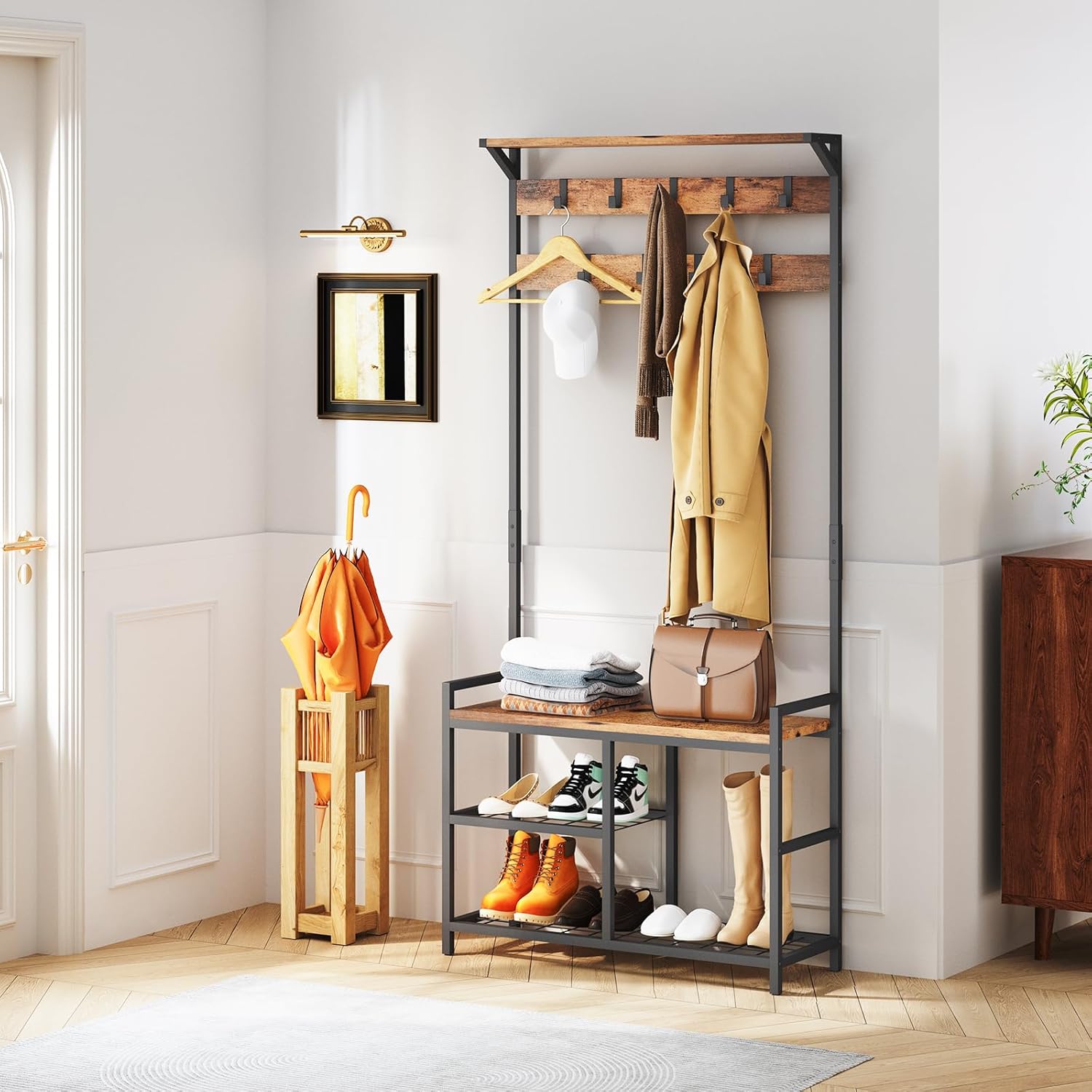 Detalle 2 de Industrial Hallway Coat Stand 9 Hooks