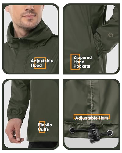 Detalle de Outdoor Ventures Men's Waterproof Rain Jacket Packable Hooded Pullover