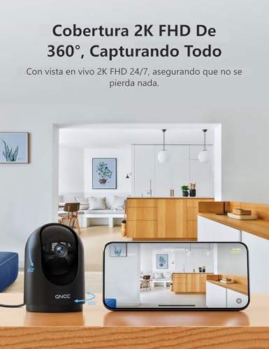 Thumbnail 4 de GNCC 2K Cámara Vigilancia WiFi Interior para Mascotas: 360° de seguimiento, visión nocturna y audio bidireccional