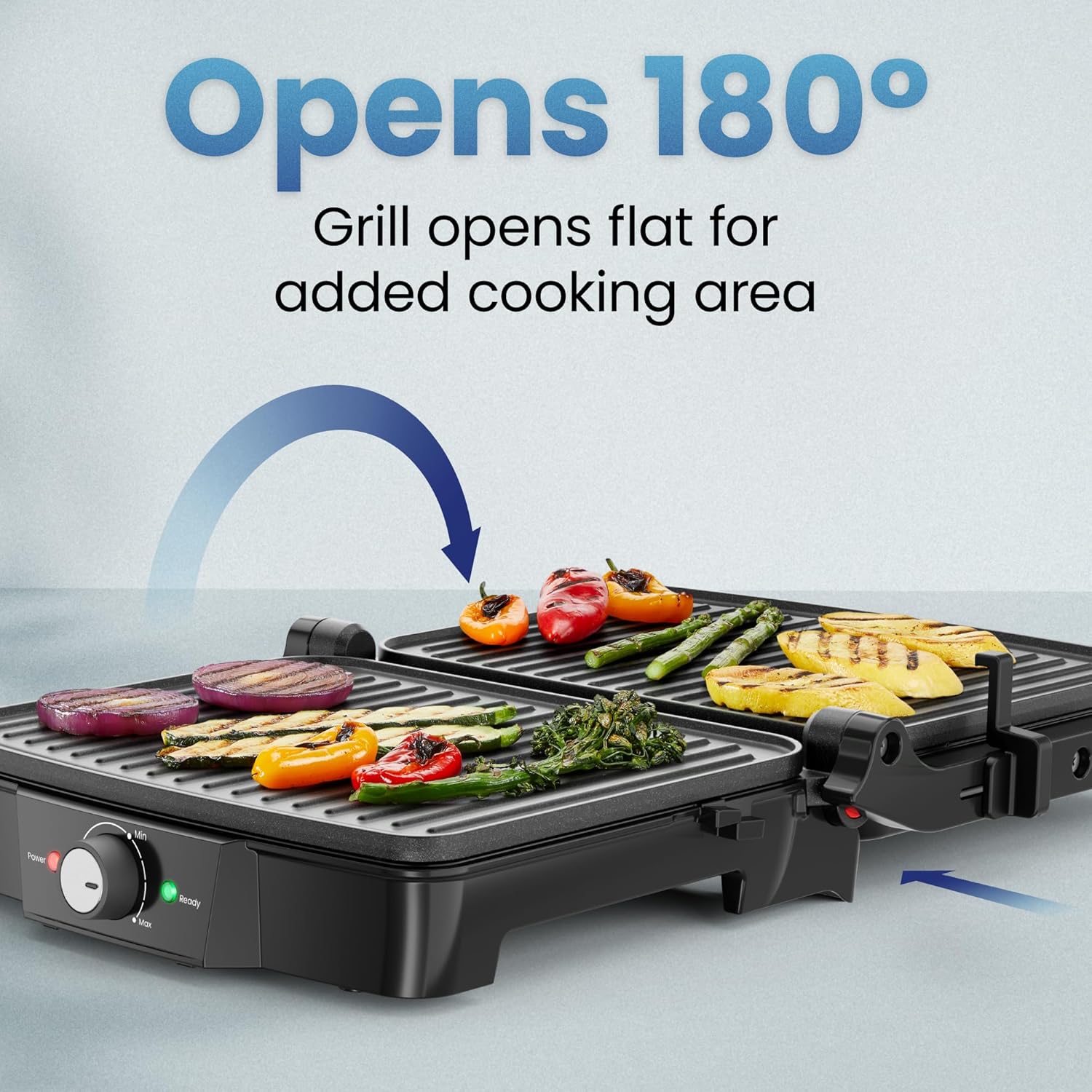 Detalle de Chefman 4 Slice Panini Press 180° open