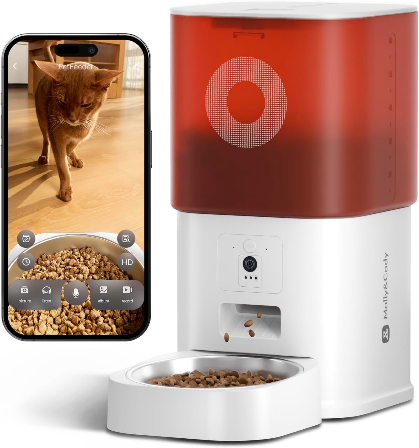 Detalle de Automatic Cat Feeder with Camera: 6L Auto Feeder with 2-Way Audio, Night Vision and App Control (White)