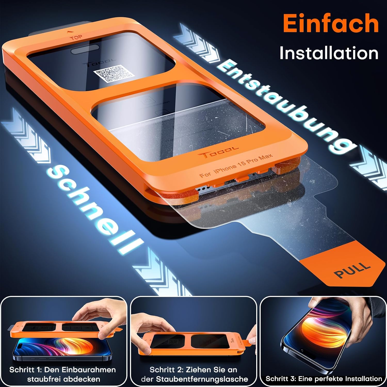 Thumbnail 2 de TOCOL Panzerfolie für iPhone 15 Pro Max Sichtschutz