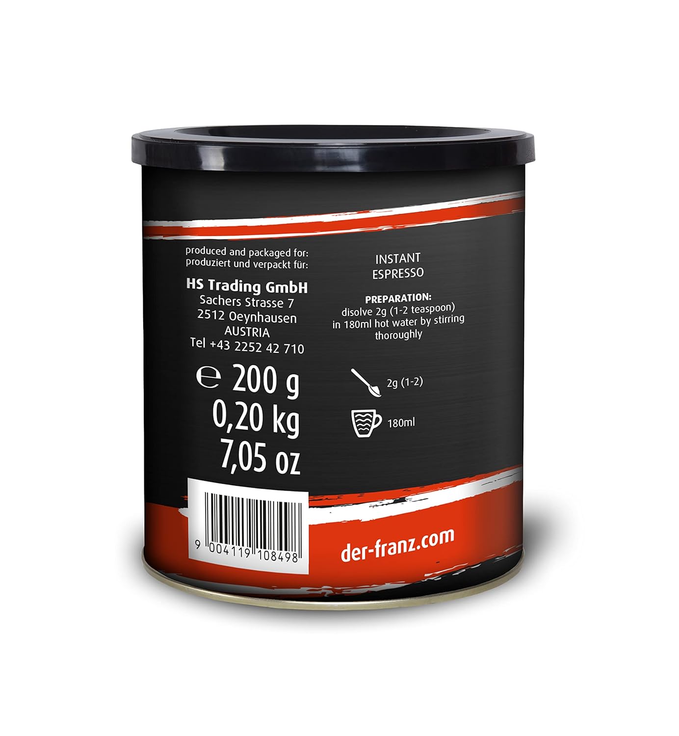 Detalle 2 de Der-Franz Espresso Instant-Kaffee Intensität 5/5 – Arabica & Robusta, 200 g