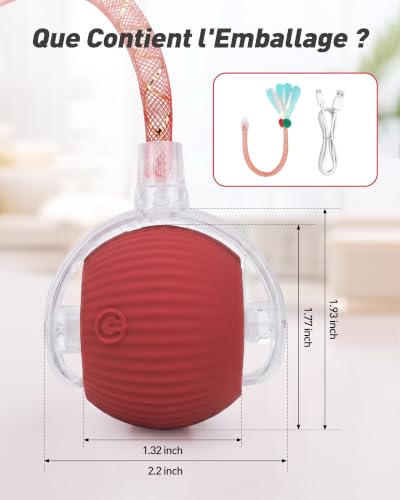 Detalle de RZPTL balle interactive pour chat rouge avec queue, 3 modes et recharge USB-C