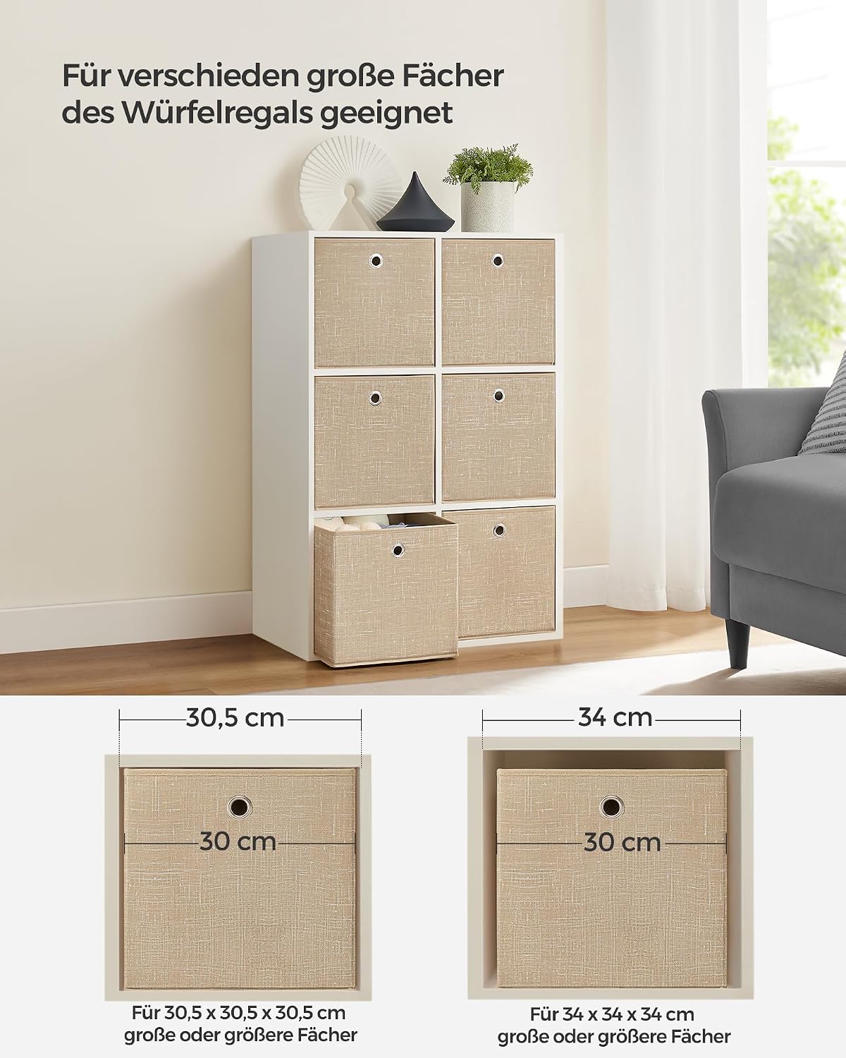 Thumbnail 6 de SONGMICS Aufbewahrungsbox 6er Set – stabile Stoffboxen aus Vliesstoff, 30 x 30 x 30 cm, sandbeige