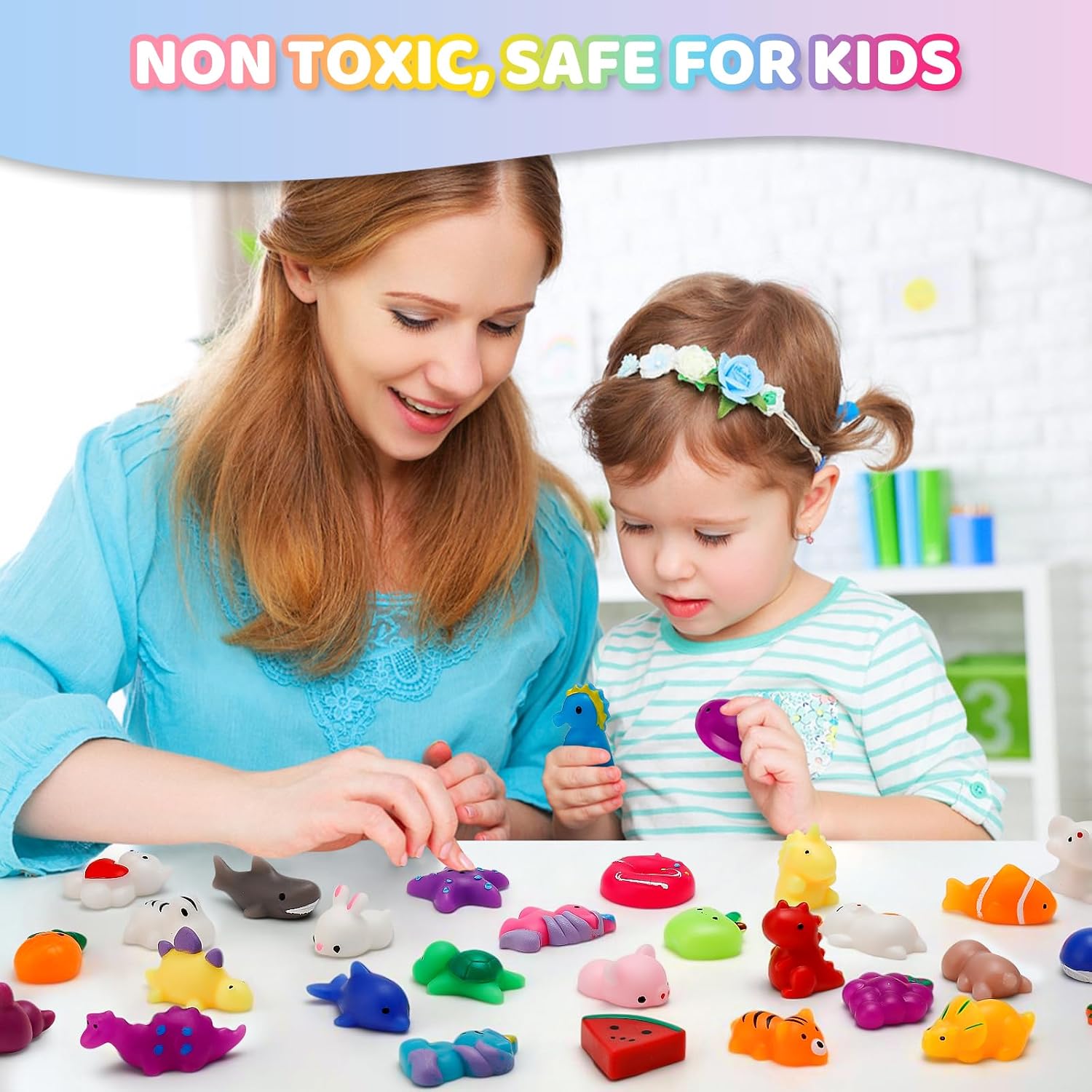 Detalle de 100 Pack Mochi Squishy Toys: Bulk Party Favors for Kids (4-12) and Classroom Prizes