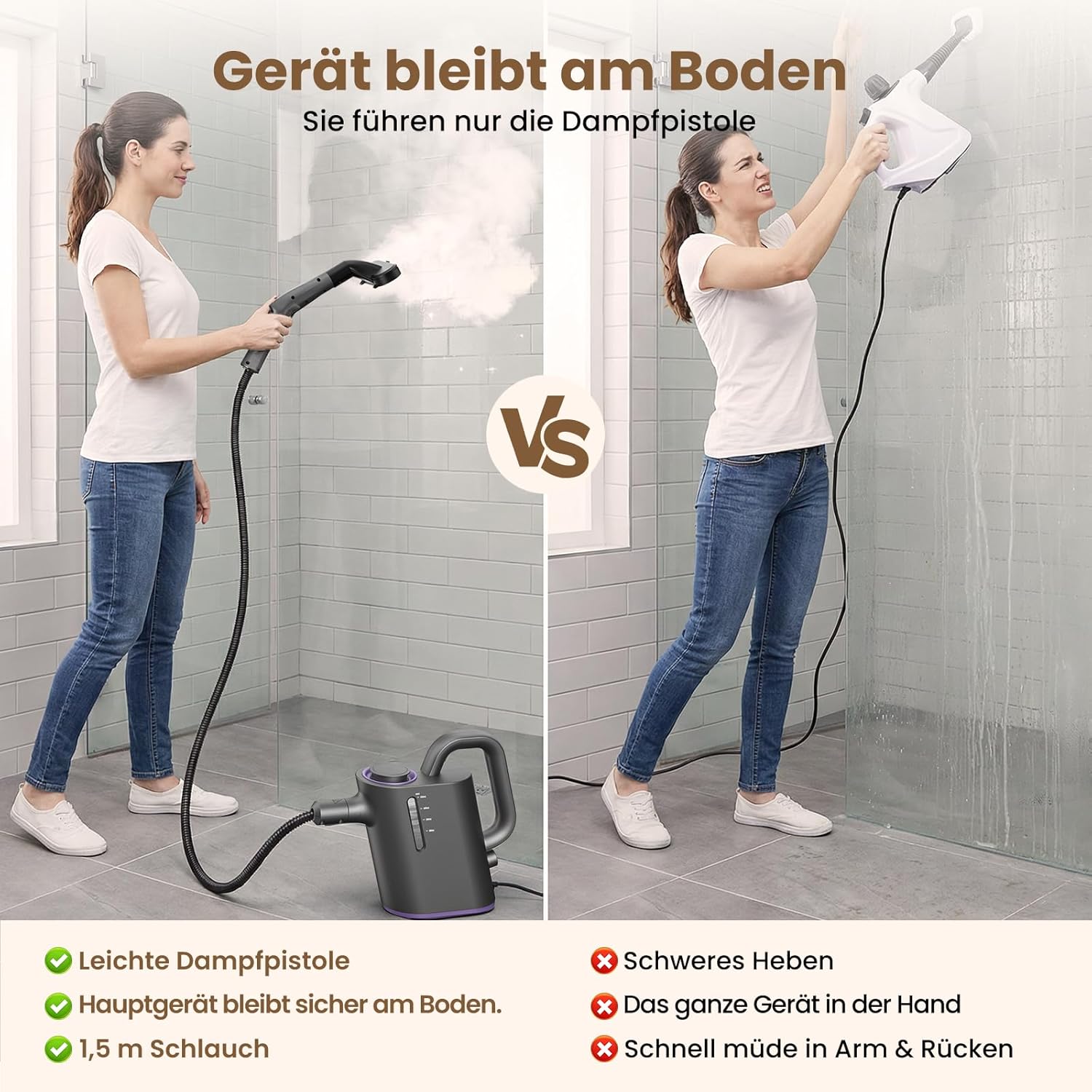 Thumbnail 2 de AbleMark Dampfreiniger Handgerät 550 ml Tank – 1500 W, chemiefrei, 16 Zubehörteile, 15–20 Sekunden Start, flexibel 1,5 m Schlauch