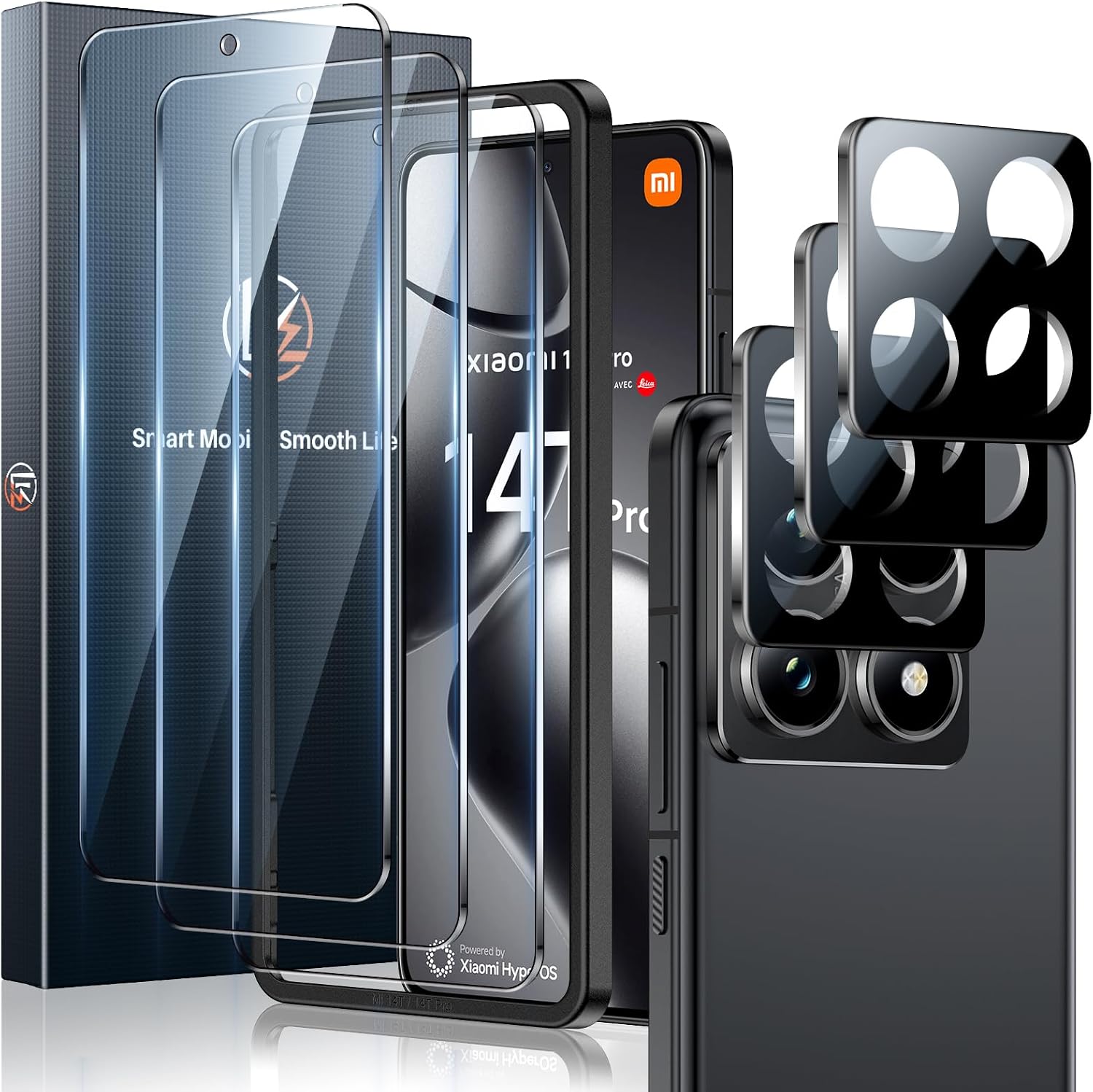Detalle de LK 3+3 Verre Trempé pour Xiaomi 14T Pro — Pack 3 protections écran + 3 protections caméra + cadre d’installation