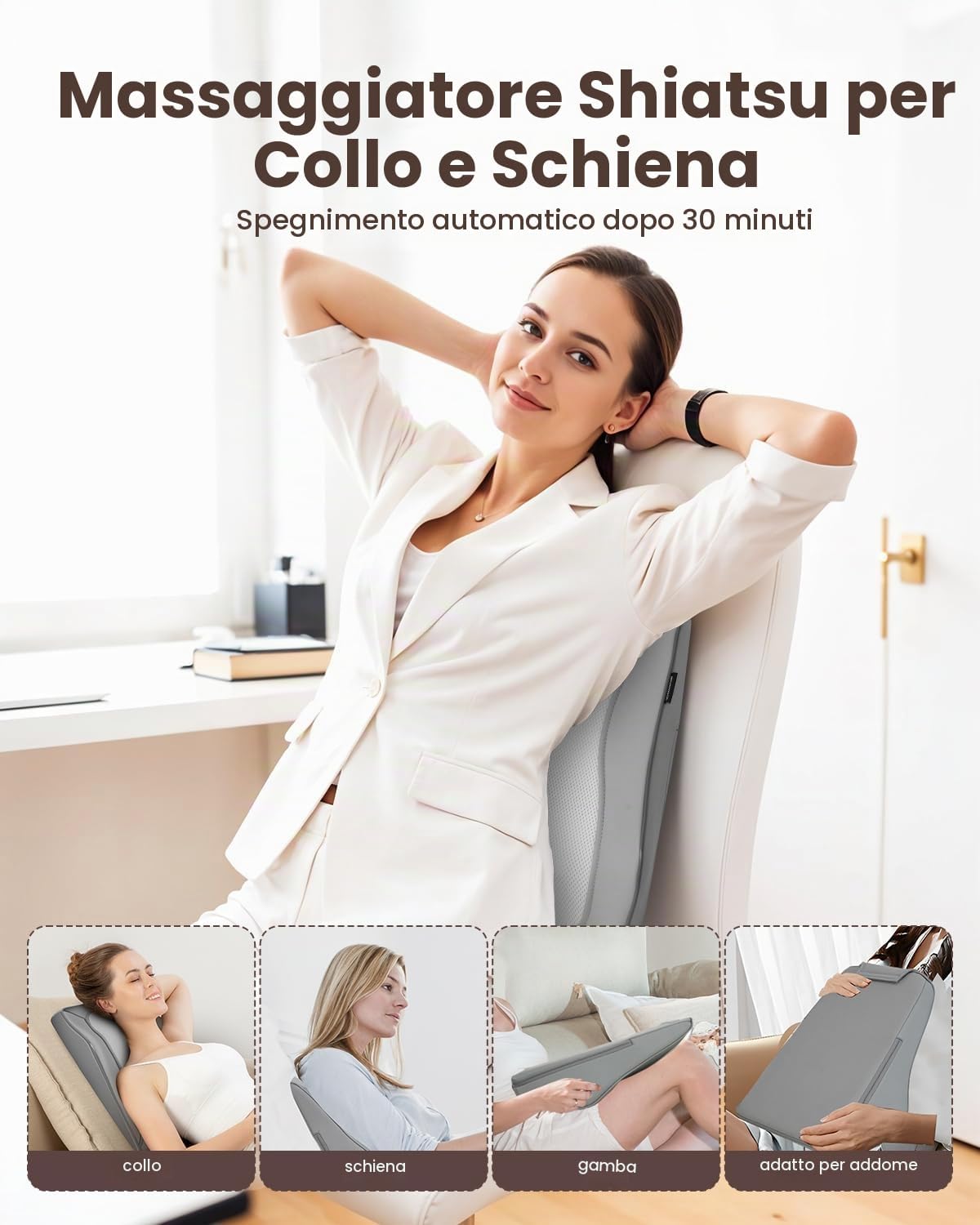 Thumbnail 6 de COMFIER Shiatsu Massaggiatore cervicale con calore e vibrazione – Massaggiatore 3D per schiena Grigio