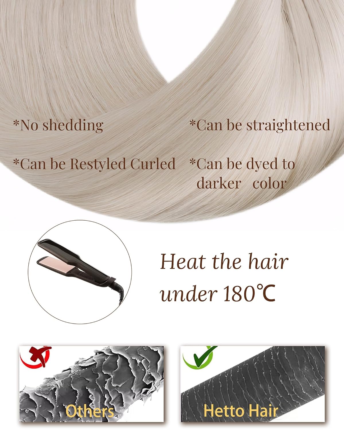 Thumbnail 6 de Hetto Tape Extensions Echthaar, Aschblond, 50 cm – 20 Stücke, 50 g, 100% Remy Haar