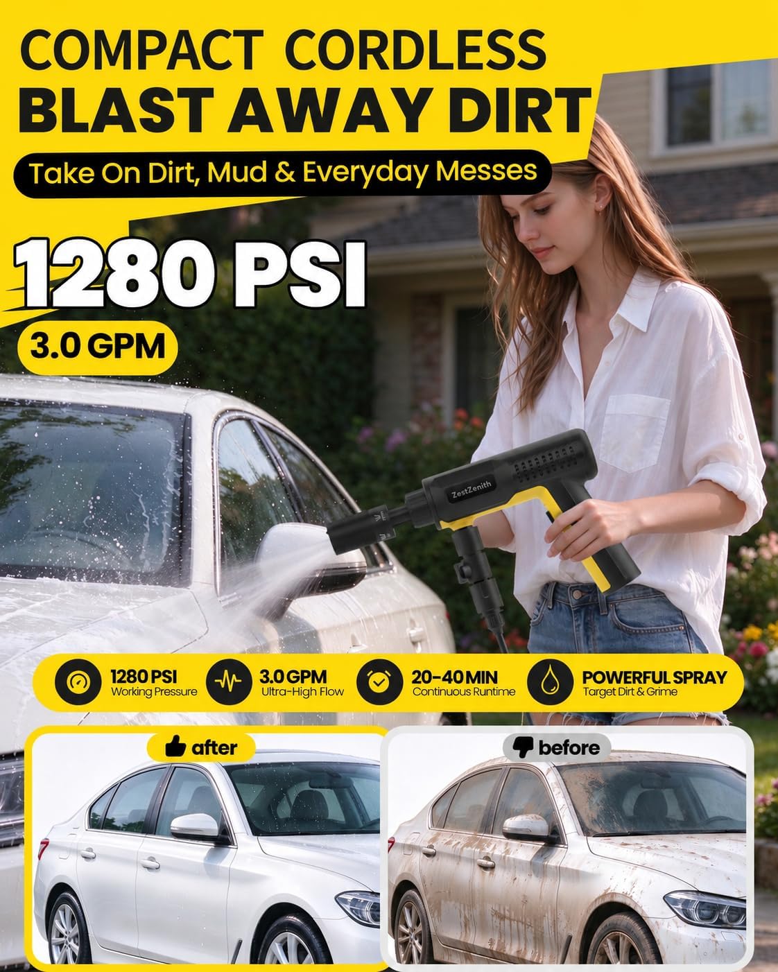 Thumbnail 2 de ZestZenith Foldable Cordless Pressure Washer, 1280 PSI, 5-in-1 Nozzle