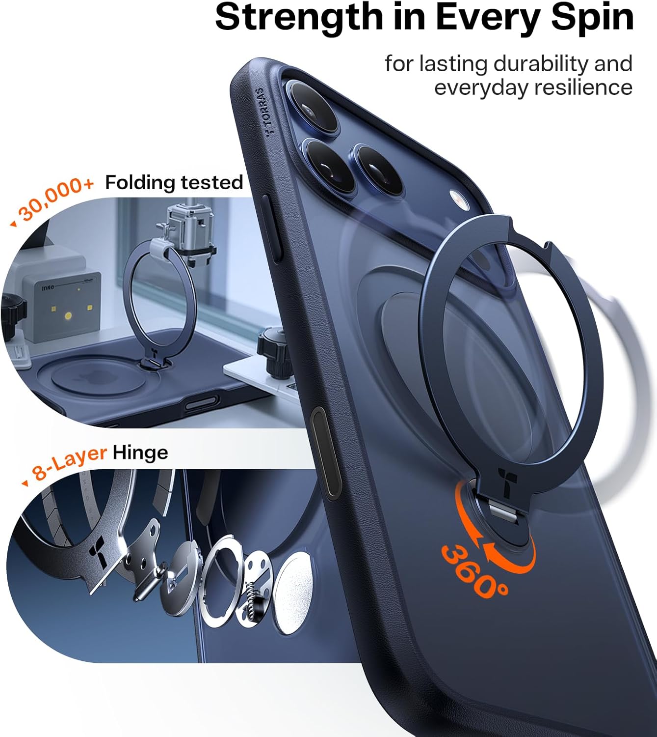Detalle 2 de TORRAS Q3 Spin iPhone 17 Pro Max case with 360° stand
