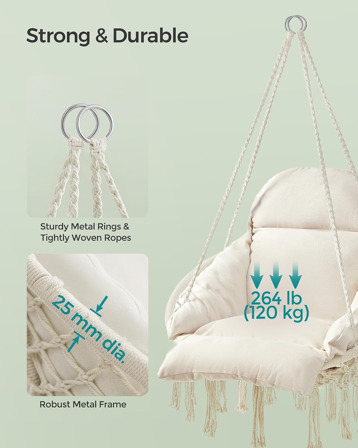 Detalle 2 de SONGMICS Hanging Chair, 264 lb Capacity