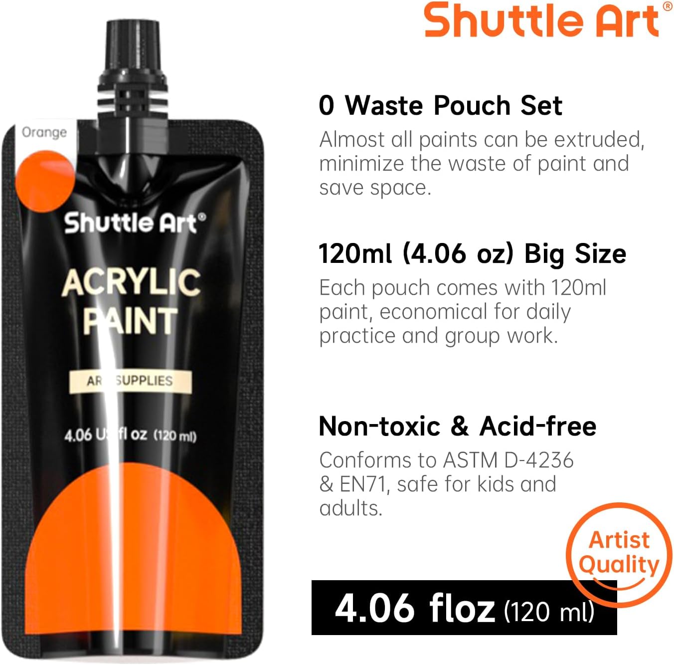 Thumbnail 3 de Shuttle Art Acrylfarben-Set (18 × 120 ml) in Beuteln – Künstlerqualität für Malen & Basteln auf vielen Oberflächen
