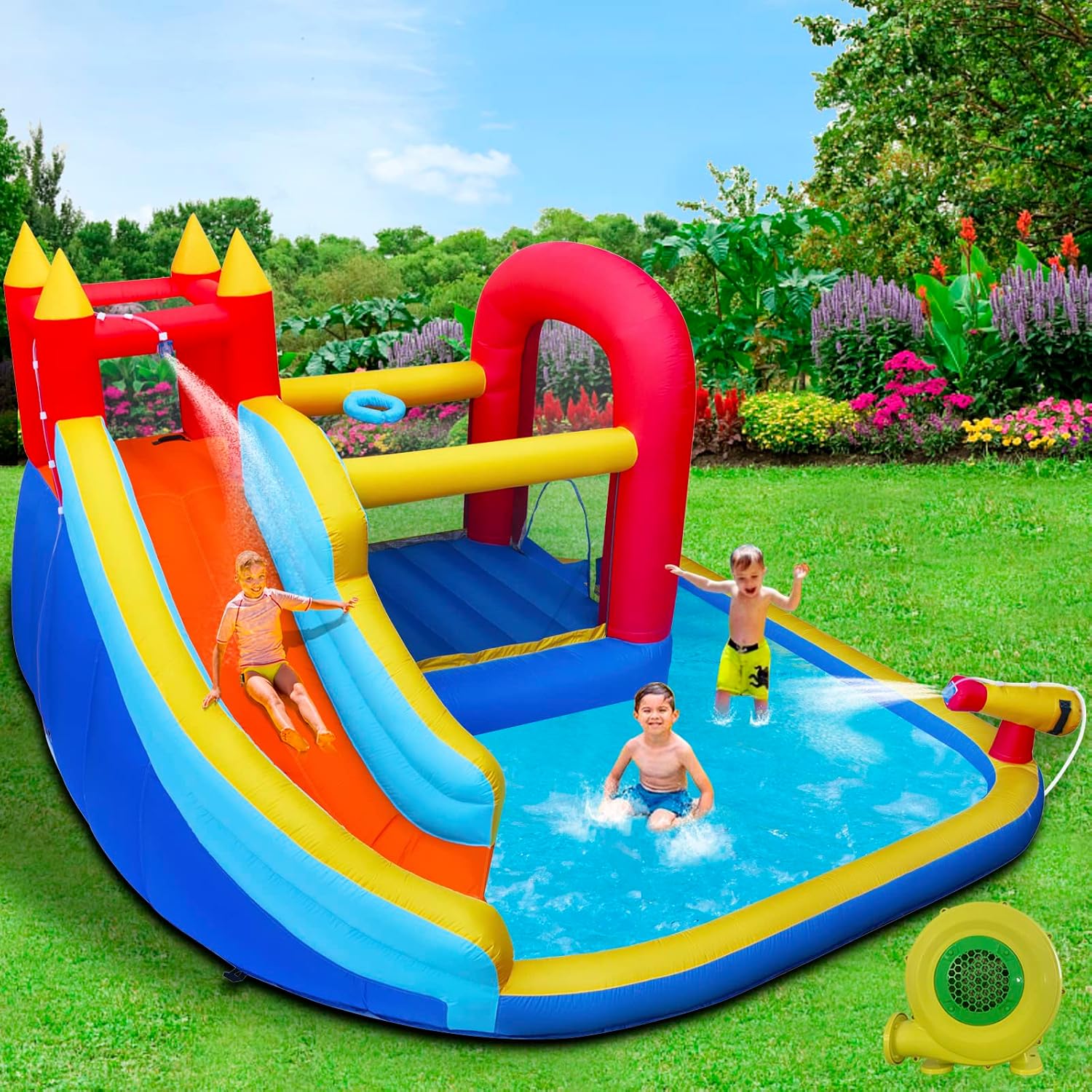 Thumbnail 6 de JOYLDIAS Inflatable Water Slide Bounce House with Splash Pool and 450W Blower