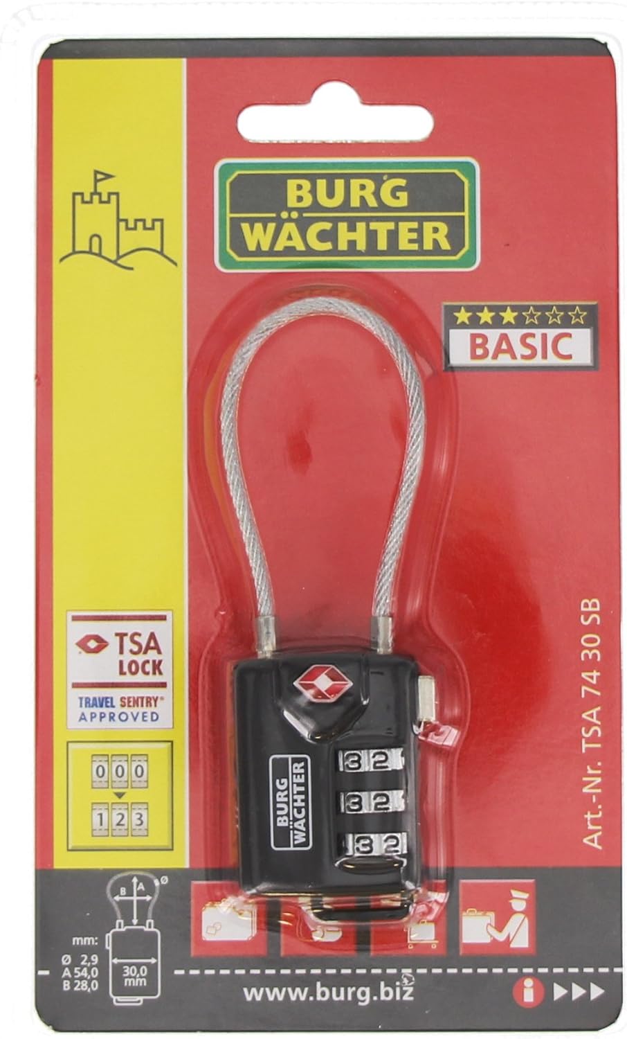 Thumbnail 6 de Burg-Wächter TSA Sicherheits-Zahlenschloss, TSA 74 30 SB – flexibler Bügel aus 2,9 mm Ø, Schwarz
