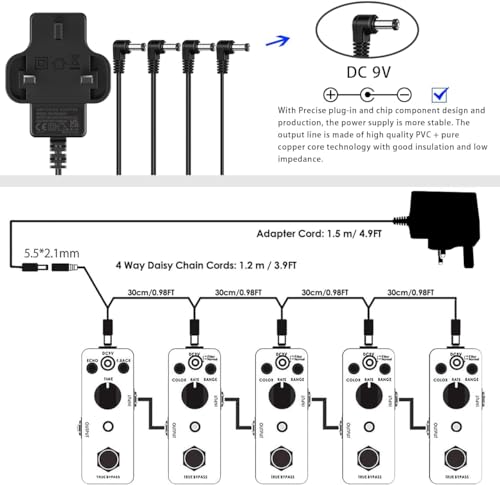 Detalle de JOYO DC 9V Guitar Pedal Power Supply (800mA–1A) with 4-Way Daisy Chain
