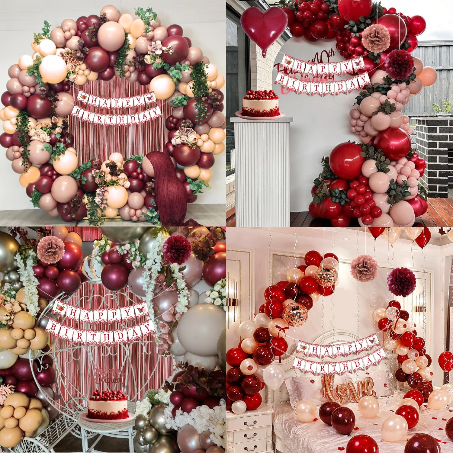 Detalle 1 de Burgundy Rose Gold Birthday Decorations Set 🎉