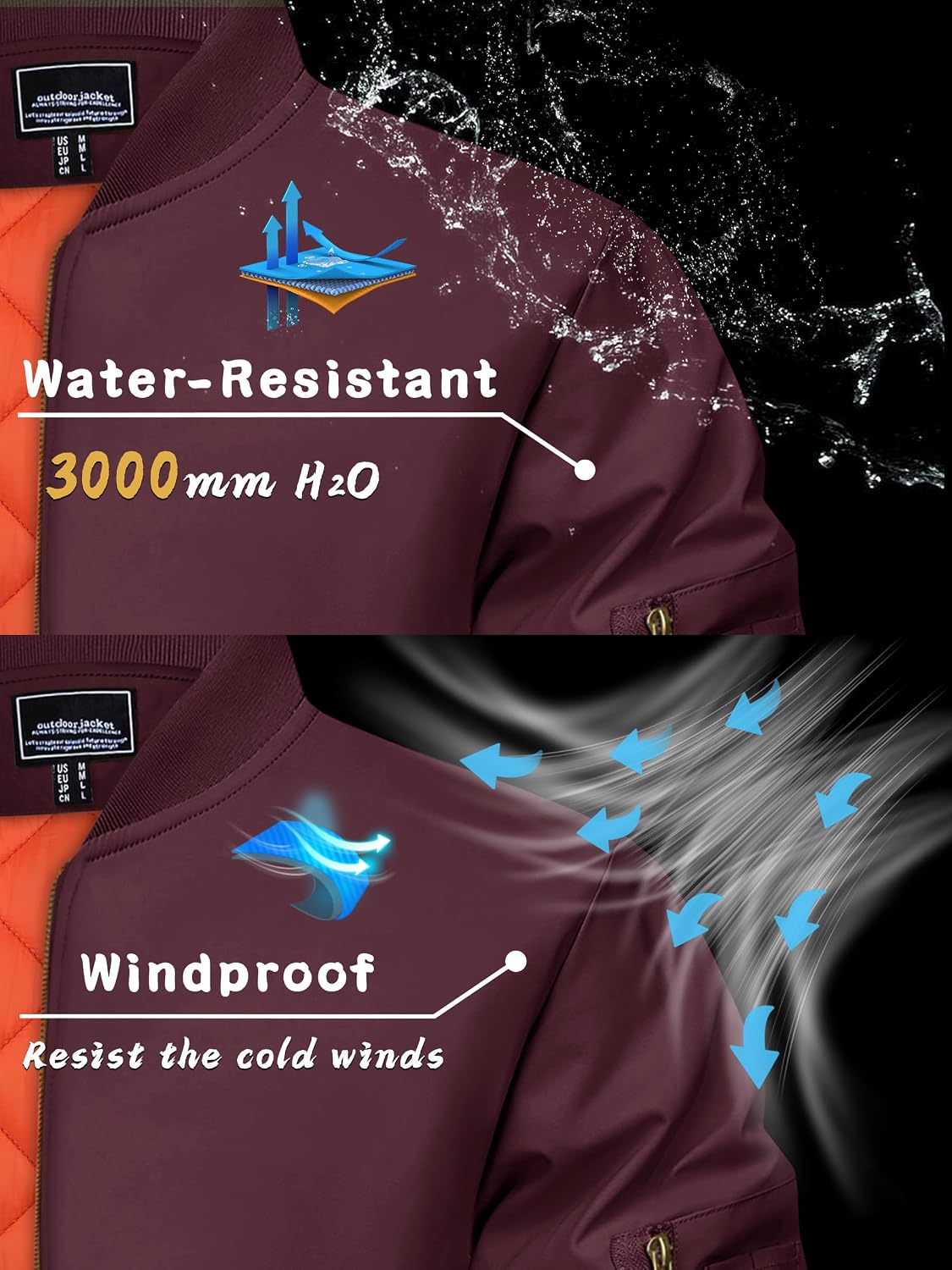 Detalle 2 de KEFITEVD Herrenjacke winddichte Bomberjacke