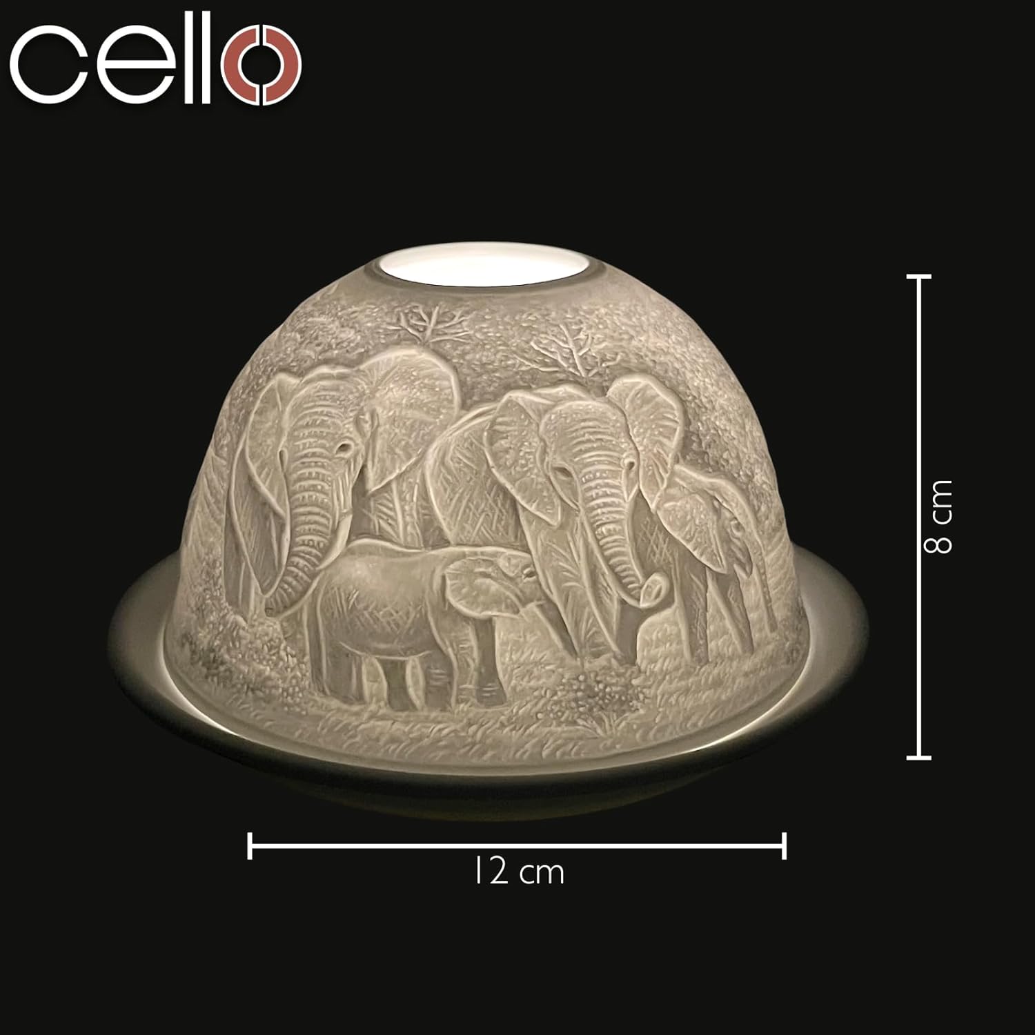 Thumbnail 1 de Cello Porcelain Tealight Holder Dome – Elephant Family 3D Projection Lithophane for LED or Wax Candle