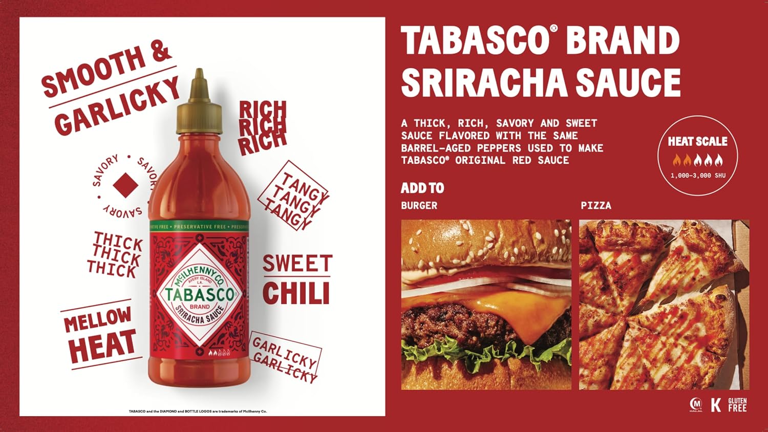 Detalle de Tabasco Sauce Piquante Multipack – Coffret de 3 sauces piquantes 256 ml (Sriracha, Buffalo, Salsa Picante)