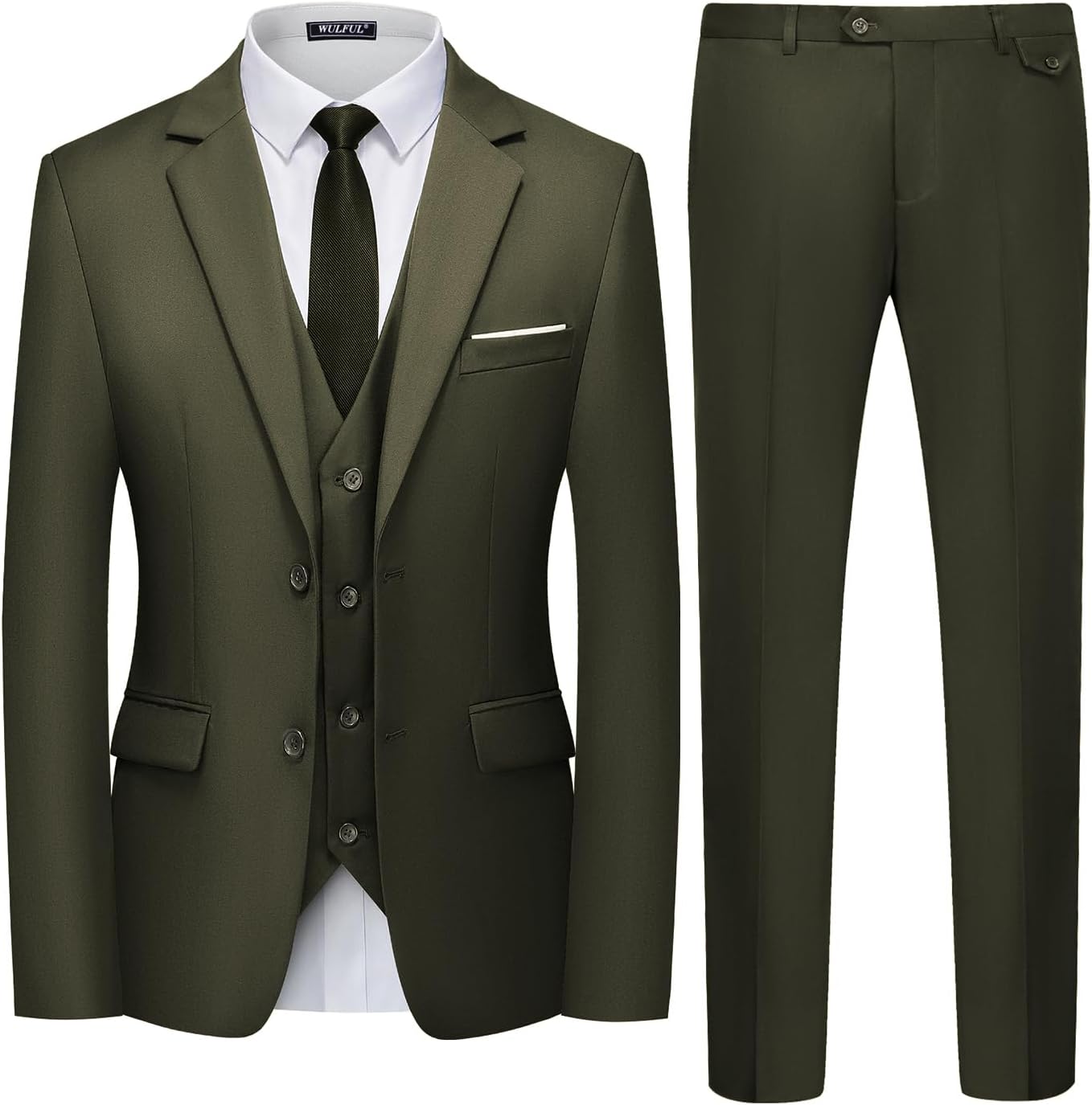 Detalle de WULFUL Men's 3-Piece Slim Fit Suit Set 3-piece 🕴