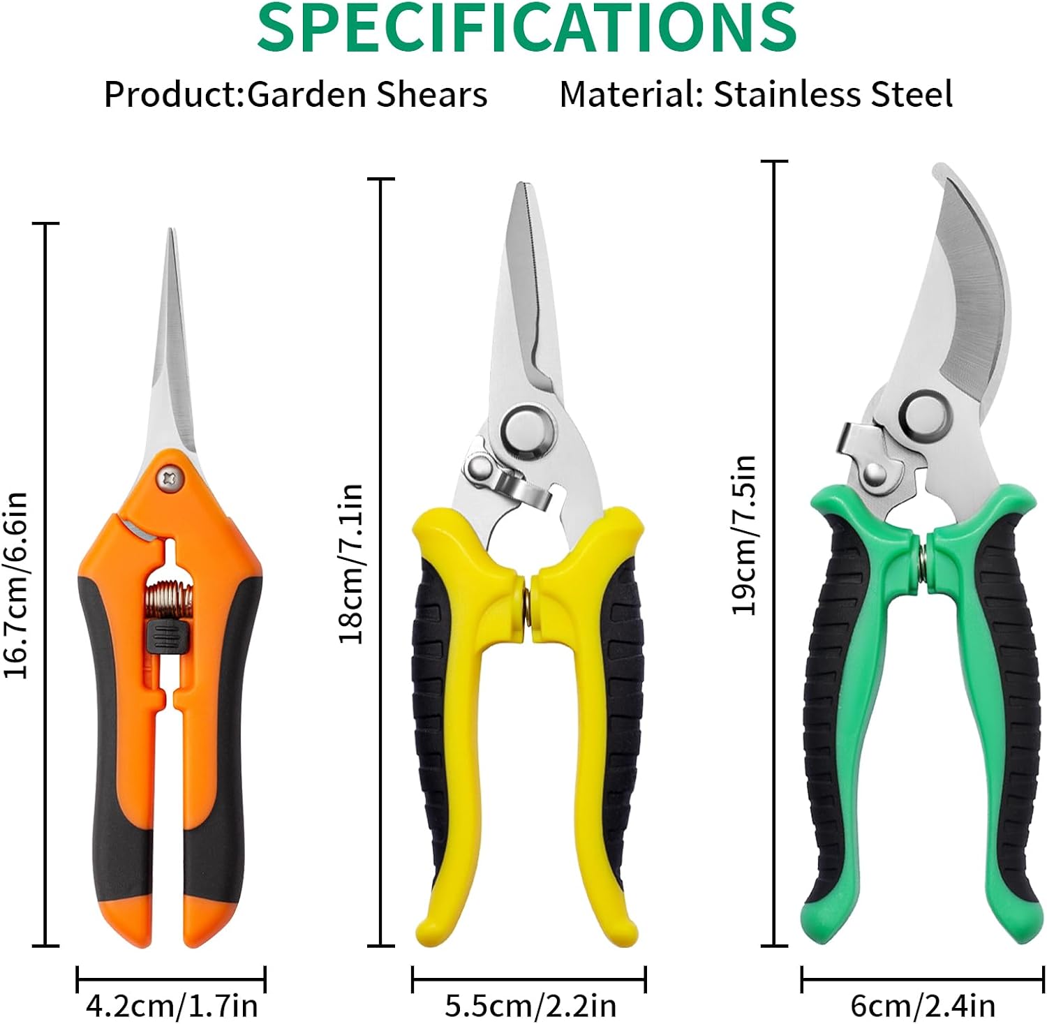 Detalle de Drametic+ Scissors 3-Pack Garden Pruning Shears with Stainless Steel Blades