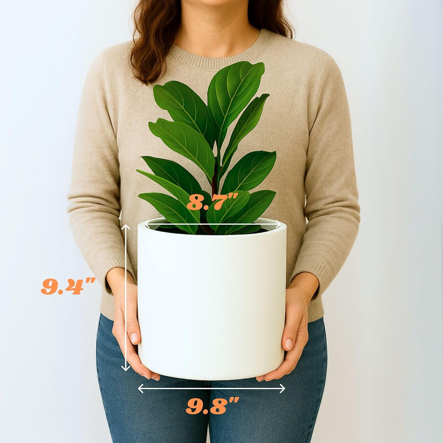 Detalle de Fox & Fern 8719327037362 Fiberstone Plant Pot, Matte White with Drainage Plug