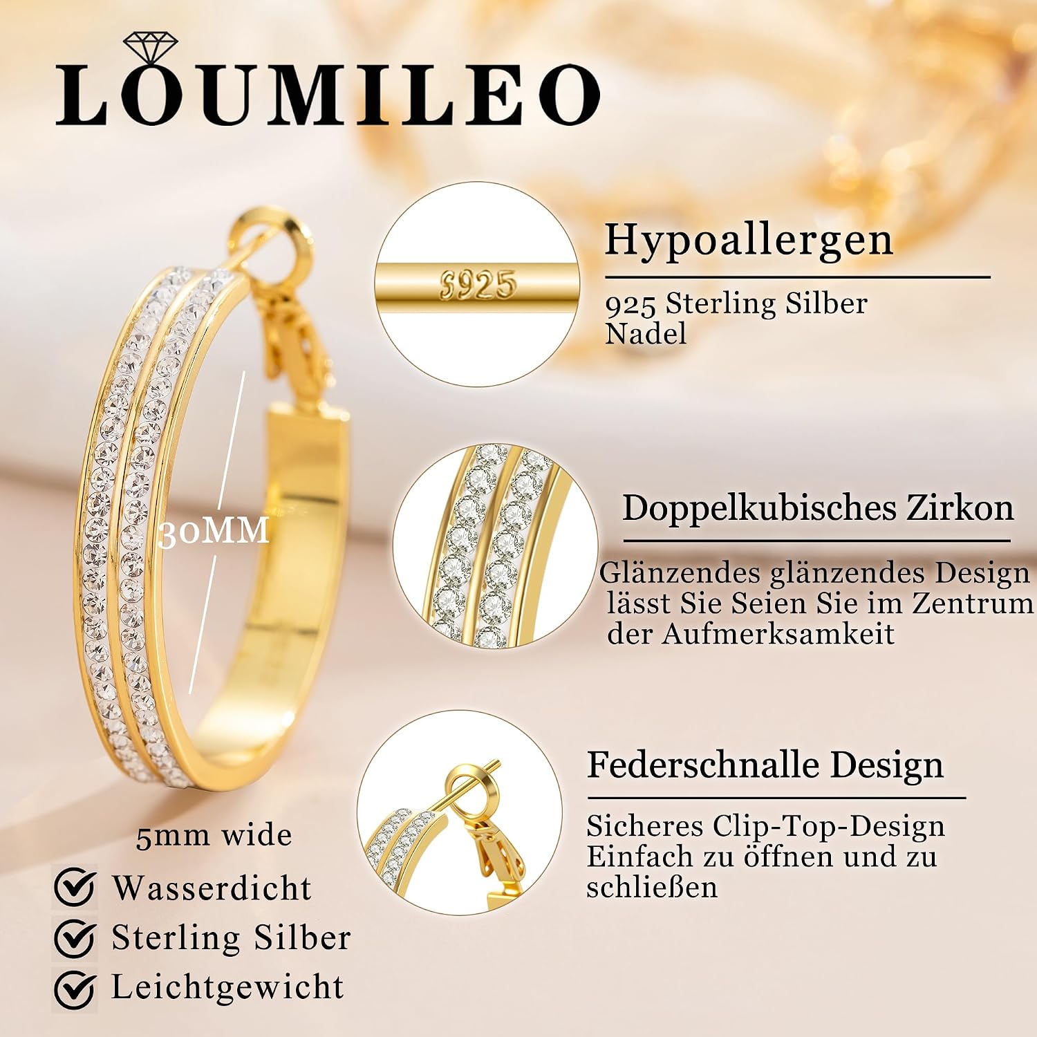 Detalle 2 de LOUMILEO 5MM Creolen Silber 925
